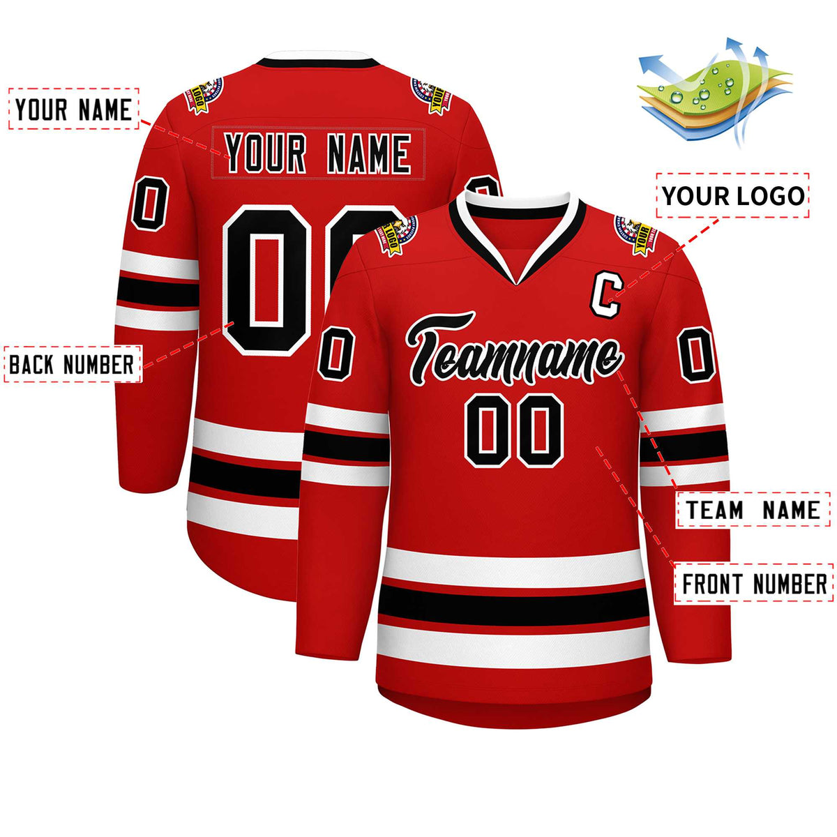 Custom Red Black-White Classic Style Hockey Jersey | KXKSHOP
