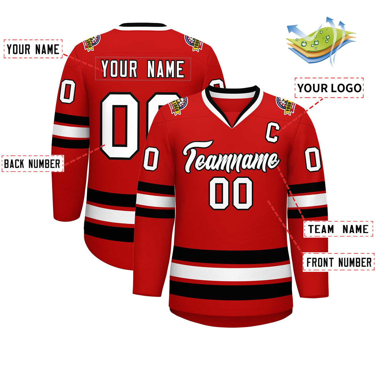 Custom Red White-Black Classic Style Hockey Jersey | KXKSHOP