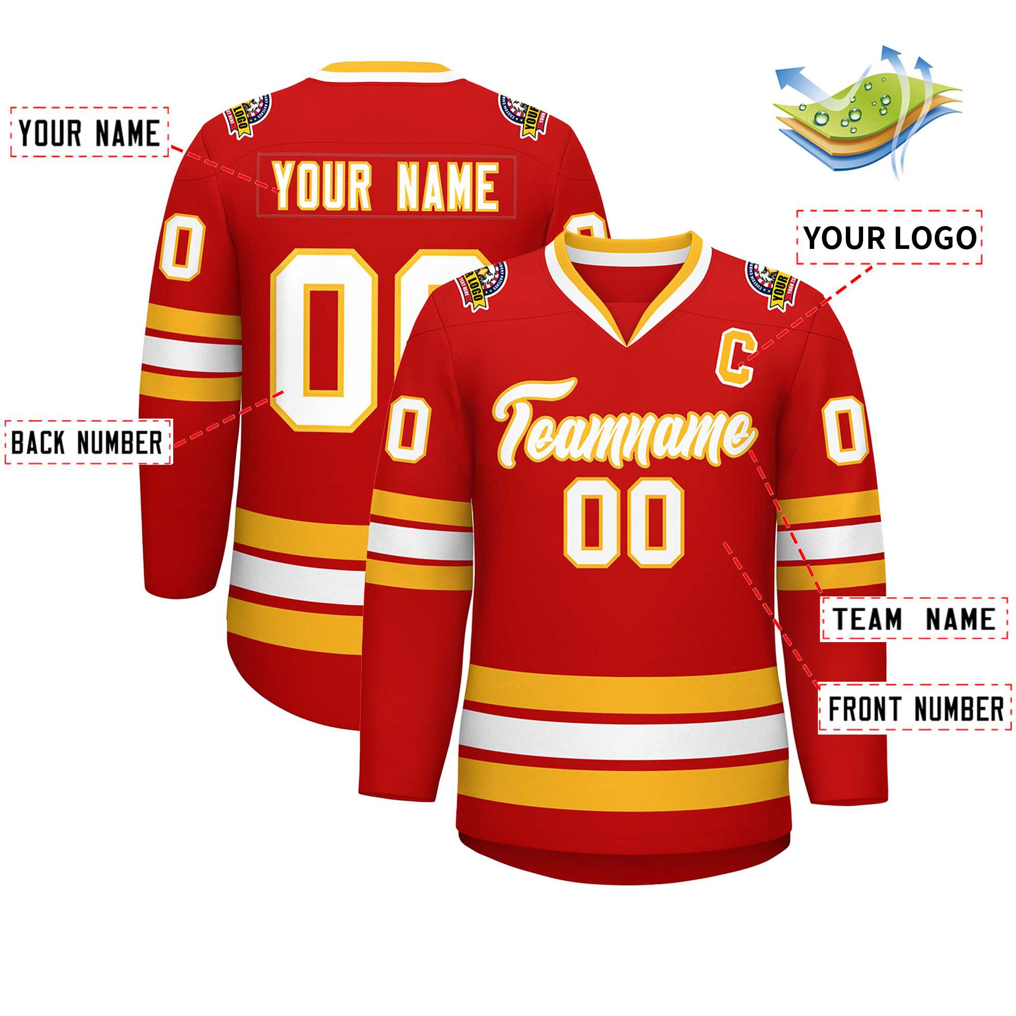 Custom Red White-Gold Classic Style Hockey Jersey | KXKSHOP