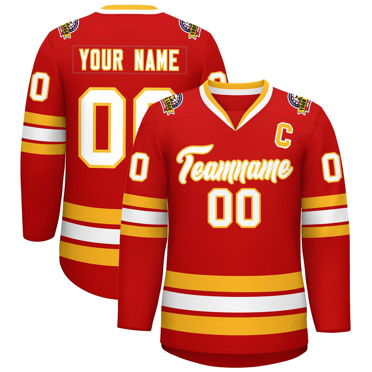 Custom Red White-Gold Classic Style Hockey Jersey | KXKSHOP