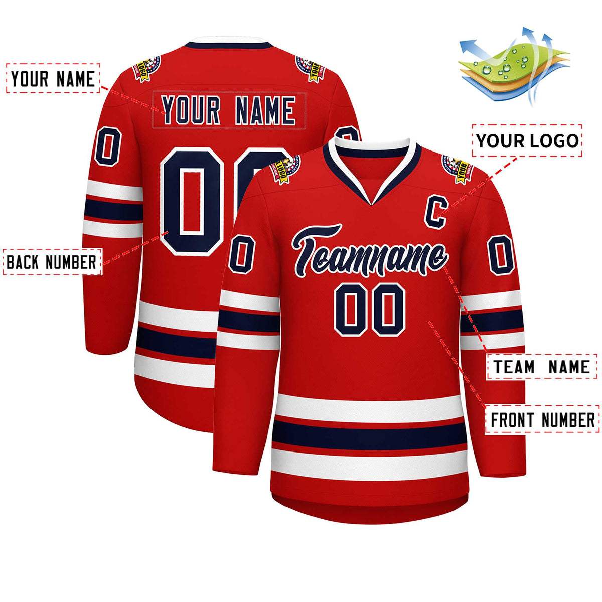 Custom Red Navy-White Classic Style Hockey Jersey | KXKSHOP
