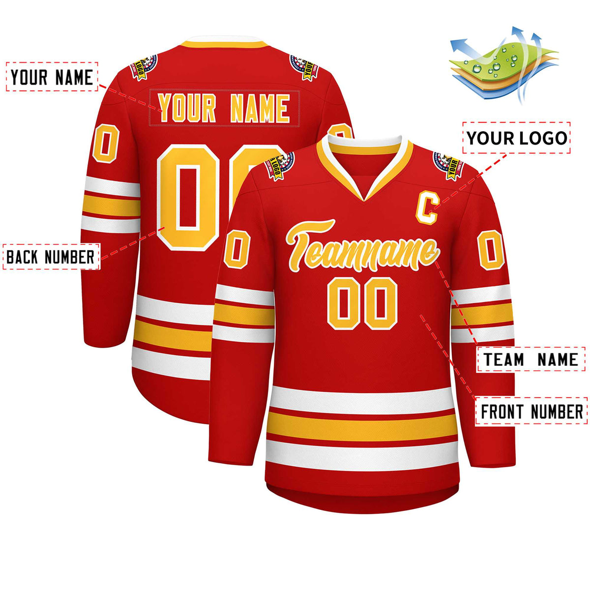 Custom Red Gold-White Classic Style Hockey Jersey | KXKSHOP
