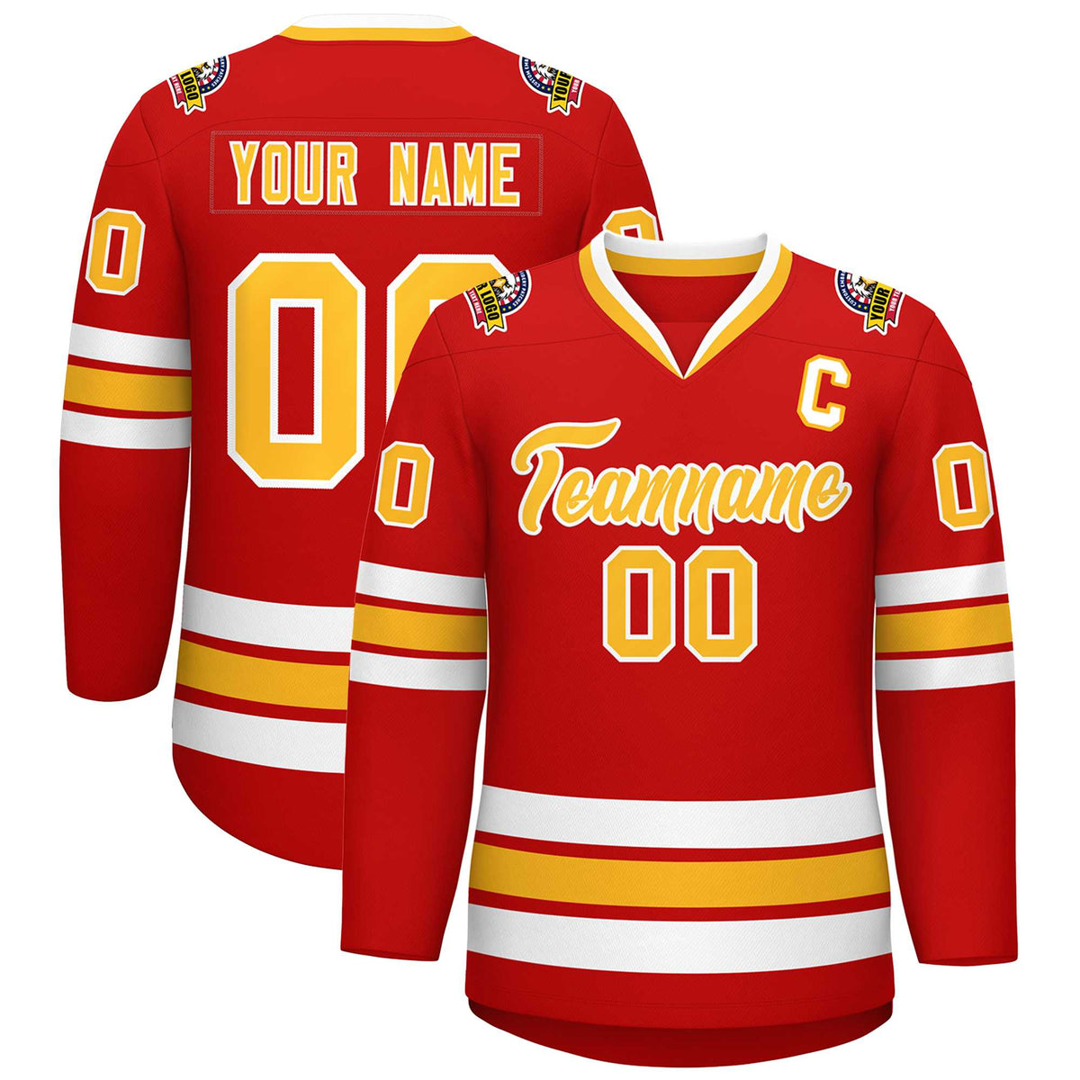 Custom Red Gold-White Classic Style Hockey Jersey | KXKSHOP