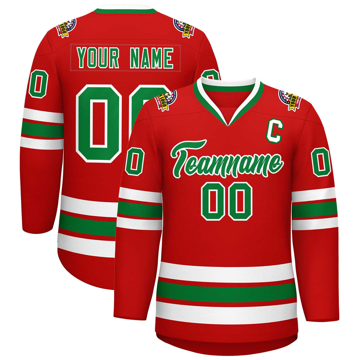 Custom Red Kelly Green-White Classic Style Hockey Jersey | KXKSHOP