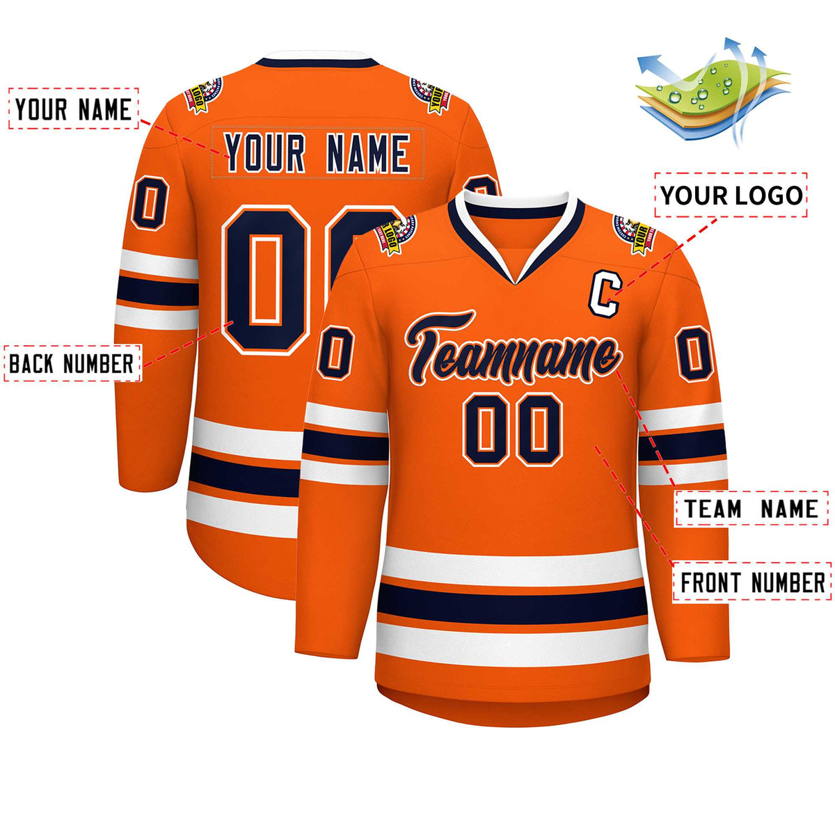 Custom Orange Navy Orange-White Classic Style Hockey Jersey | KXKSHOP