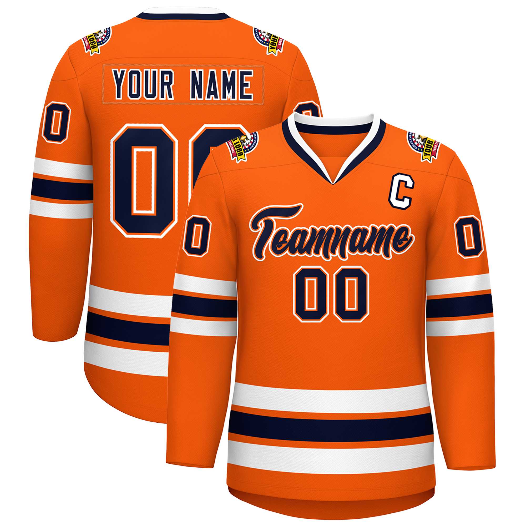 Custom Orange Navy Orange-White Classic Style Hockey Jersey | KXKSHOP