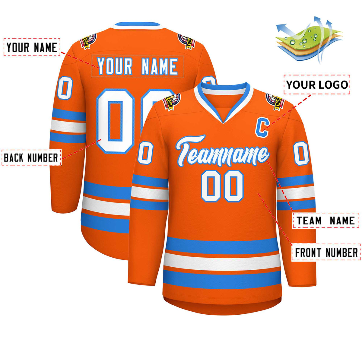 Custom Orange White-Powder Blue Classic Style Hockey Jersey | KXKSHOP