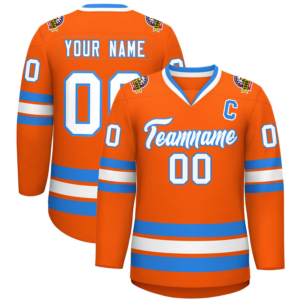 Custom Orange White-Powder Blue Classic Style Hockey Jersey | KXKSHOP