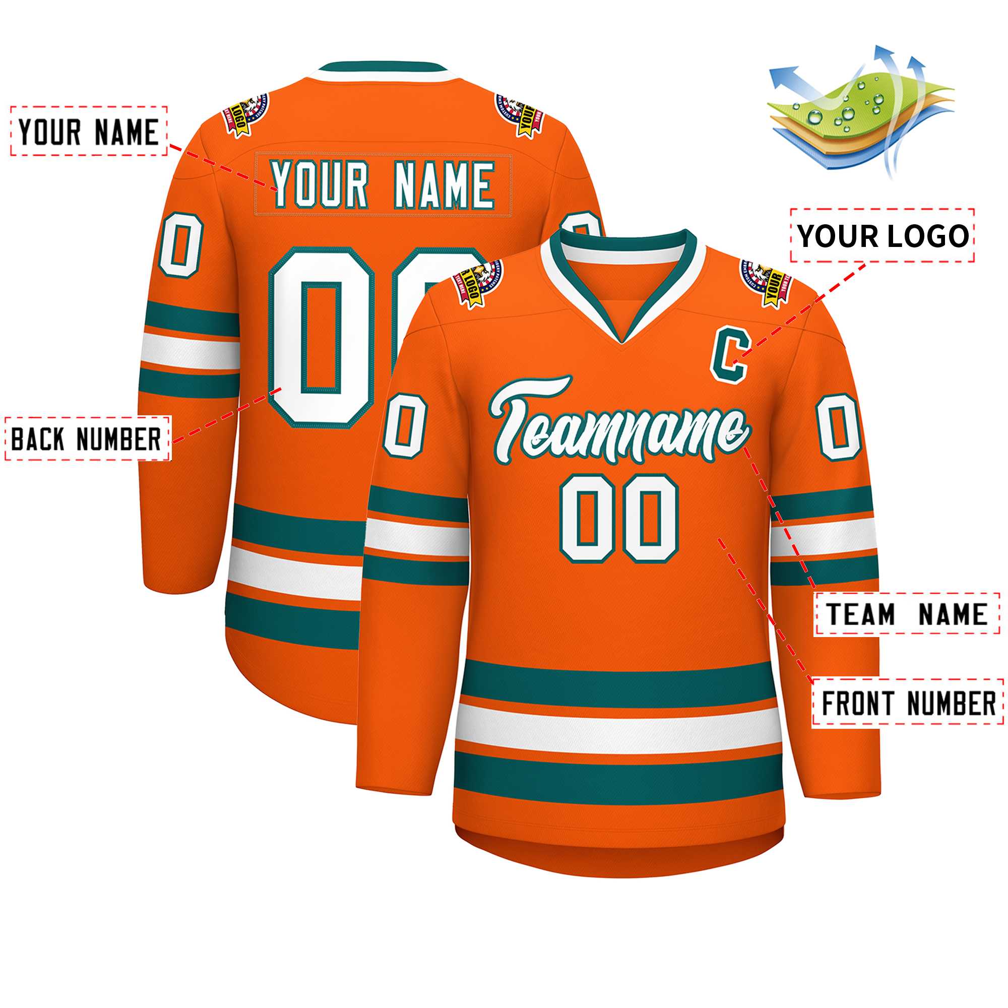 Custom Orange White-Aqua Classic Style Hockey Jersey | KXKSHOP