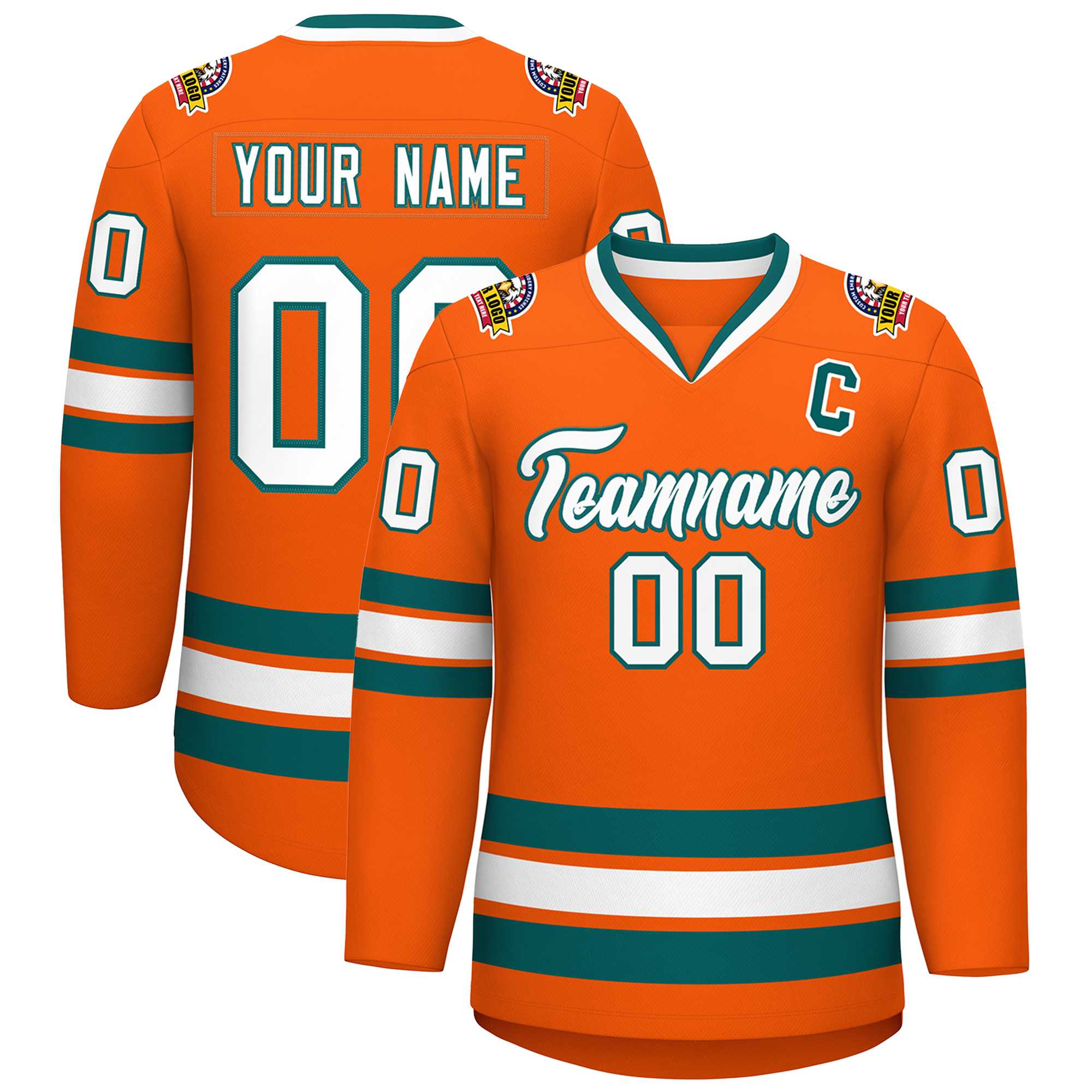 Custom Orange White-Aqua Classic Style Hockey Jersey | KXKSHOP