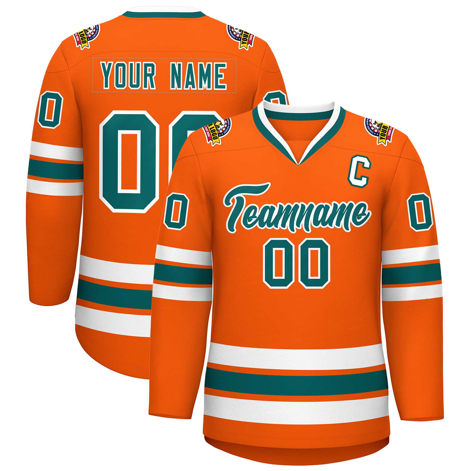 Custom Orange Aqua-White Classic Style Hockey Jersey | KXKSHOP