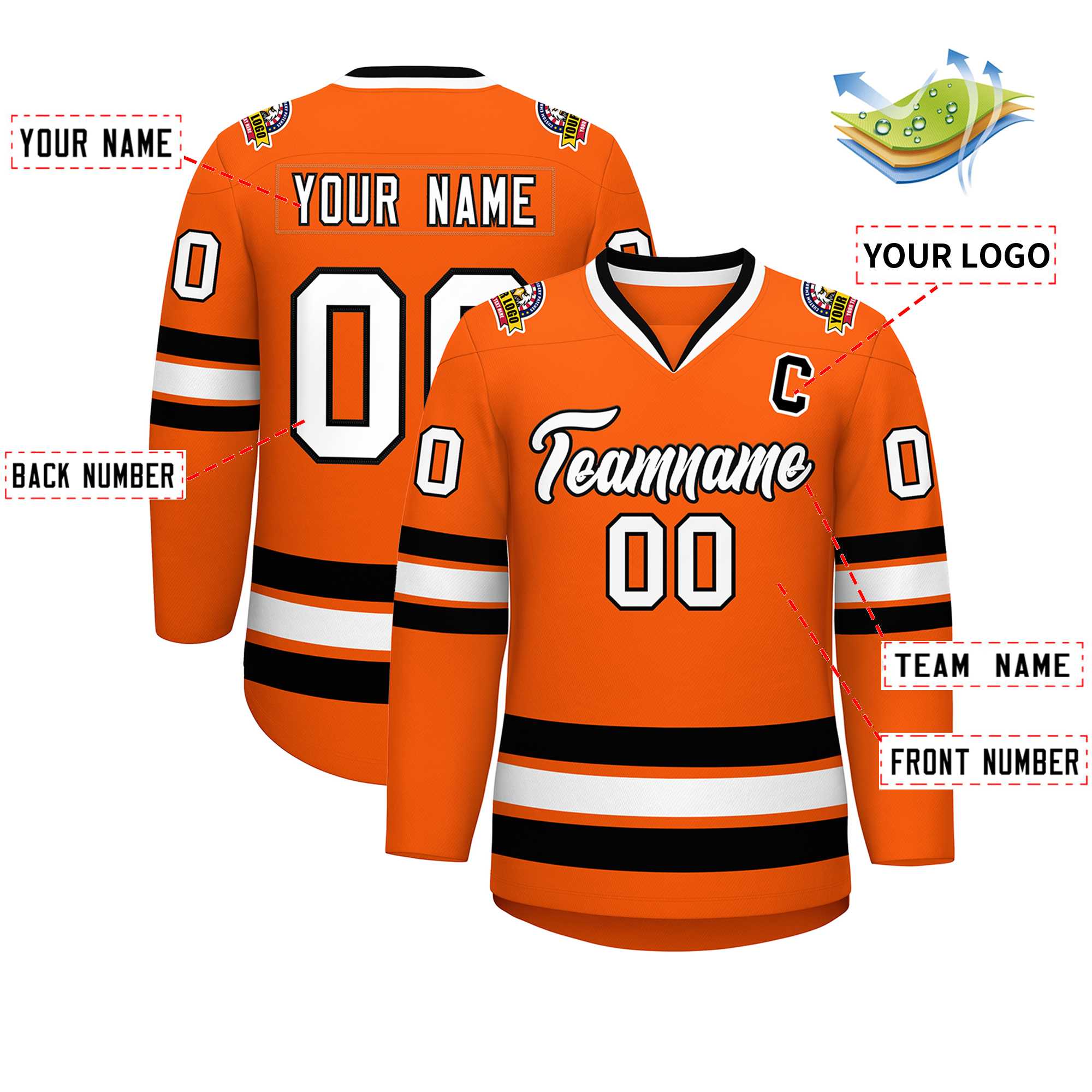 Custom Orange White-Black Classic Style Hockey Jersey | KXKSHOP