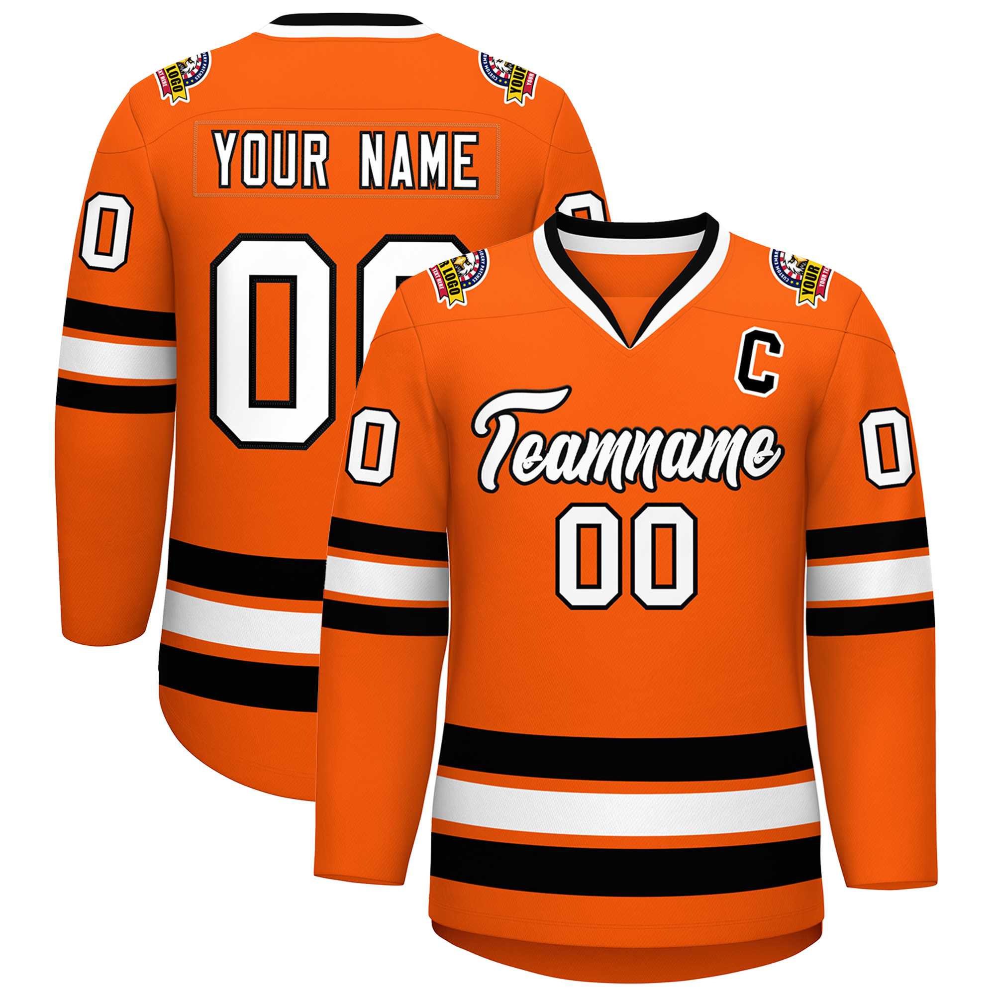 Custom Orange White-Black Classic Style Hockey Jersey | KXKSHOP