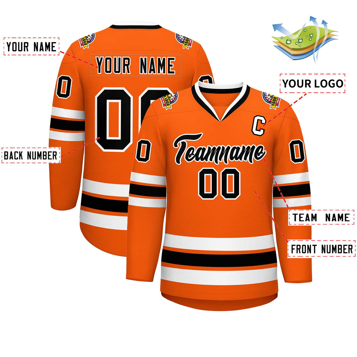 Custom Orange Black-White Classic Style Hockey Jersey | KXKSHOP