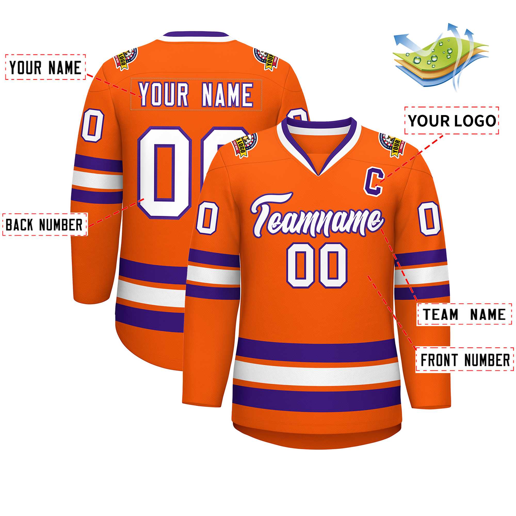 Custom Orange White-Purple Classic Style Hockey Jersey | KXKSHOP