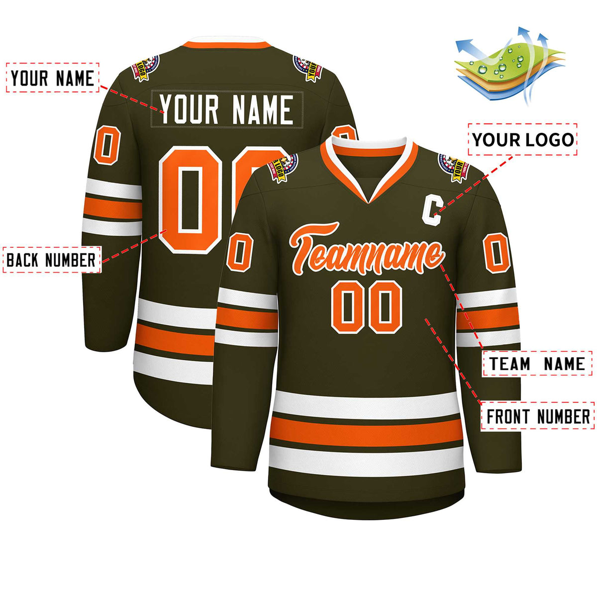 Custom Olive Orange-White Classic Style Hockey Jersey | KXKSHOP