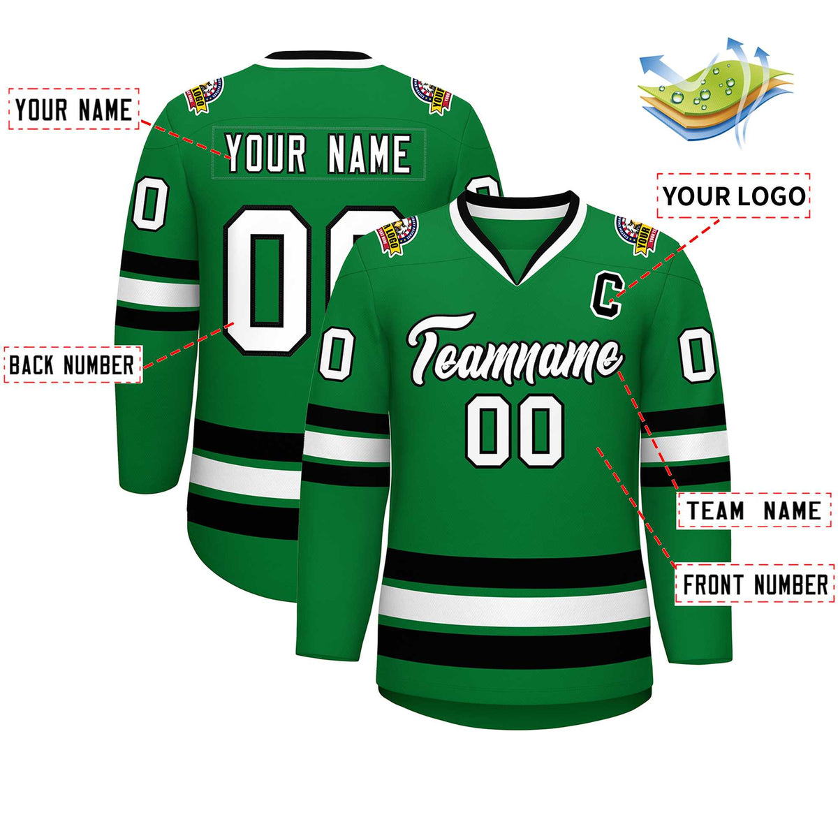 Custom Kelly Green White-Black Classic Style Hockey Jersey | KXKSHOP