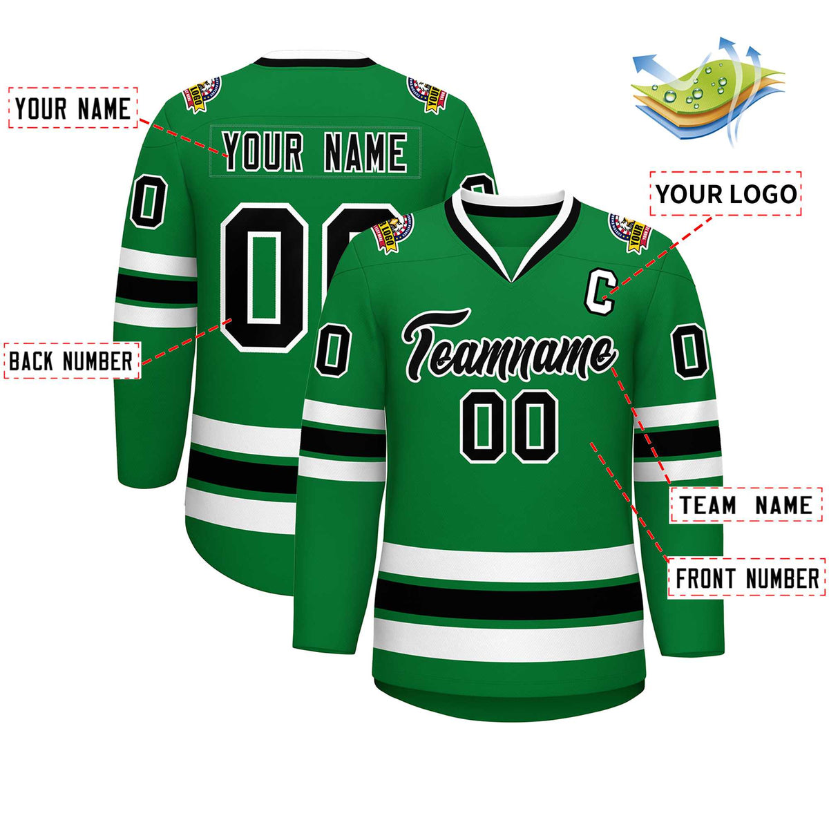 Custom Kelly Green Black-White Classic Style Hockey Jersey | KXKSHOP