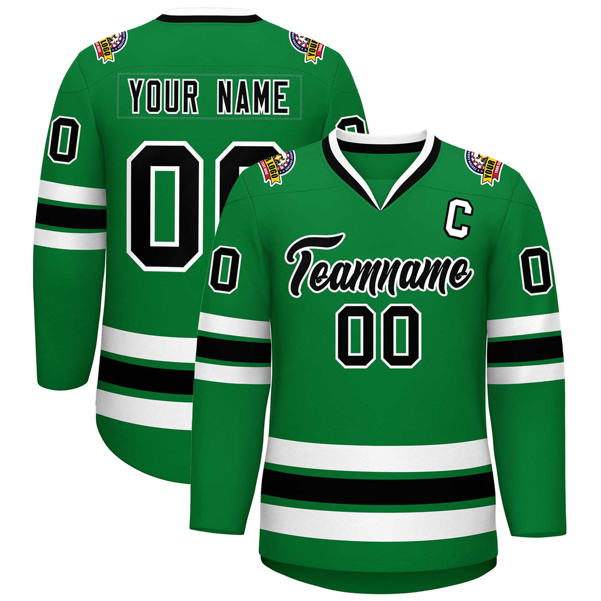 Custom Kelly Green Black-White Classic Style Hockey Jersey | KXKSHOP