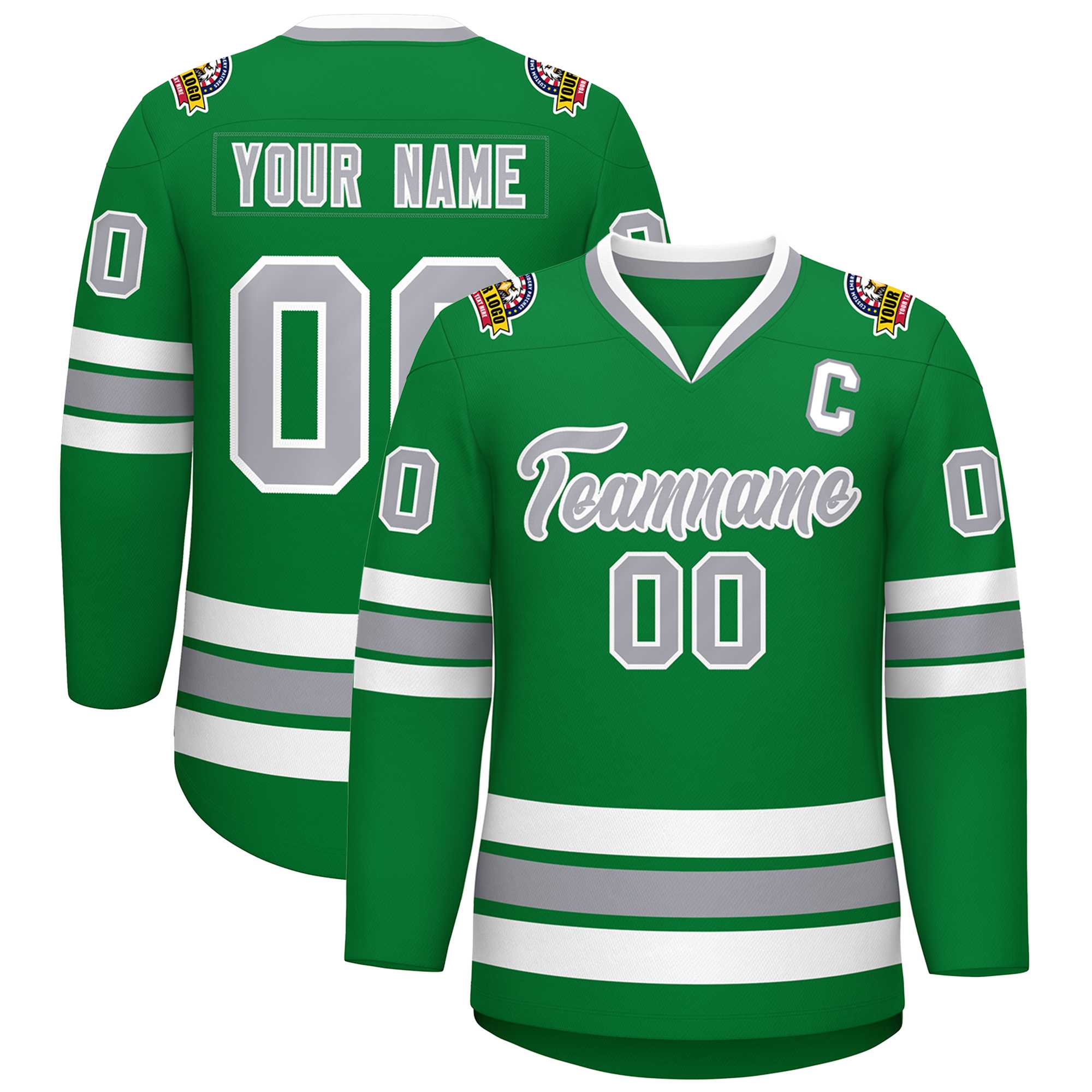 Custom Kelly Green Gray-White Classic Style Hockey Jersey | KXKSHOP