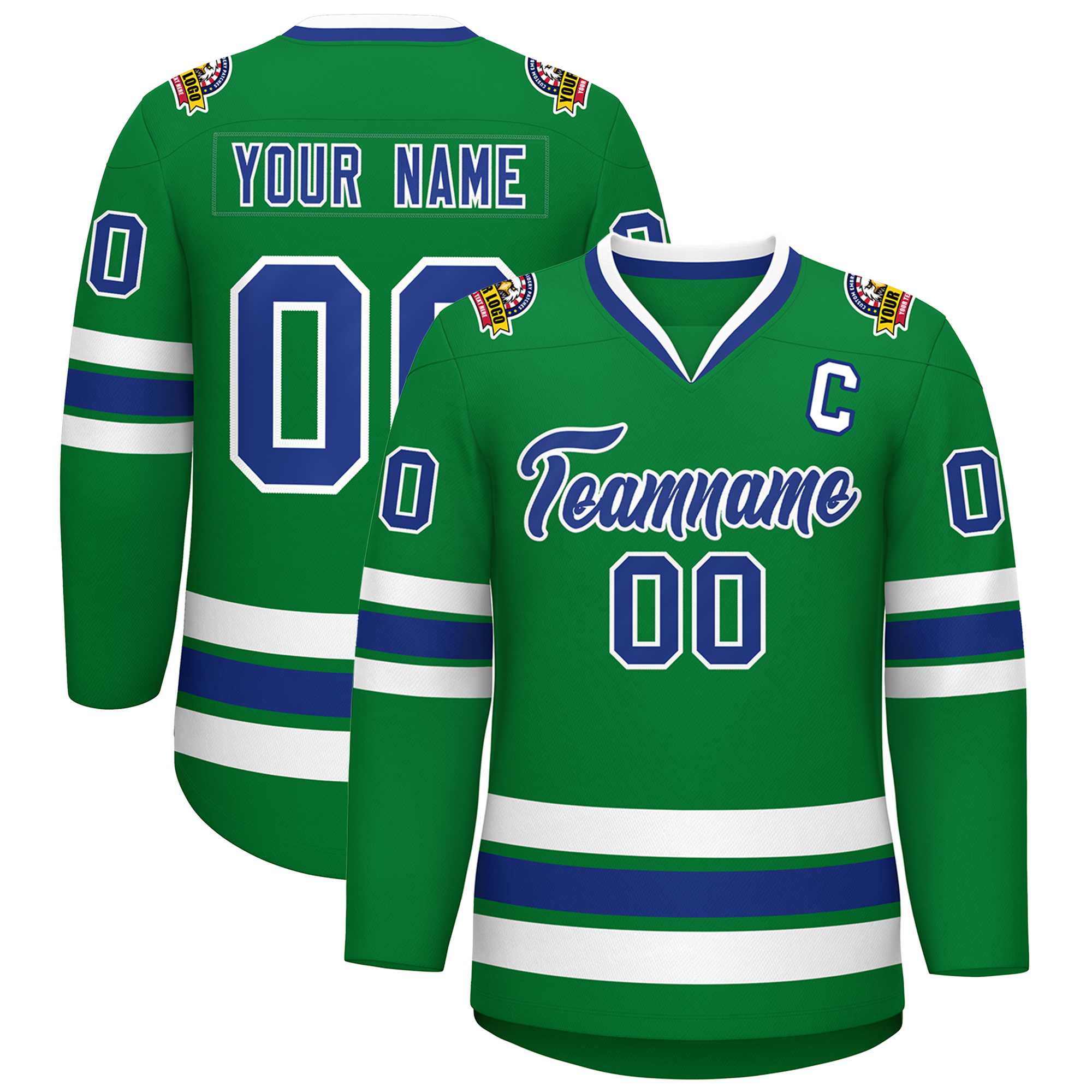 Custom Kelly Green Royal-White Classic Style Hockey Jersey | KXKSHOP