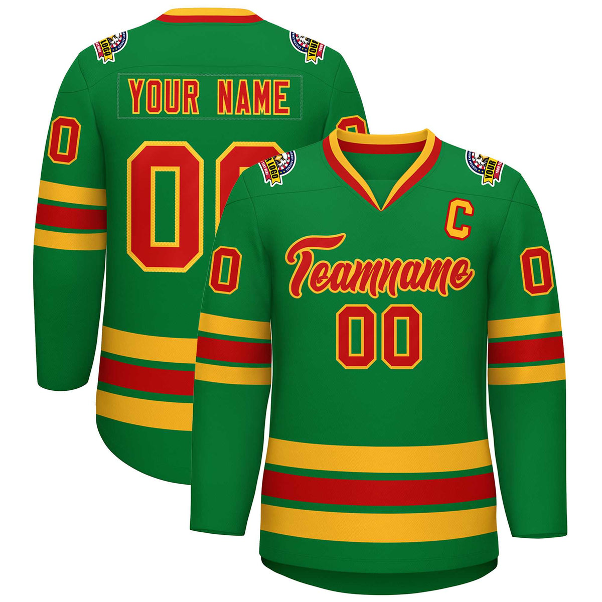Custom Kelly Green Red-Gold Classic Style Hockey Jersey | KXKSHOP