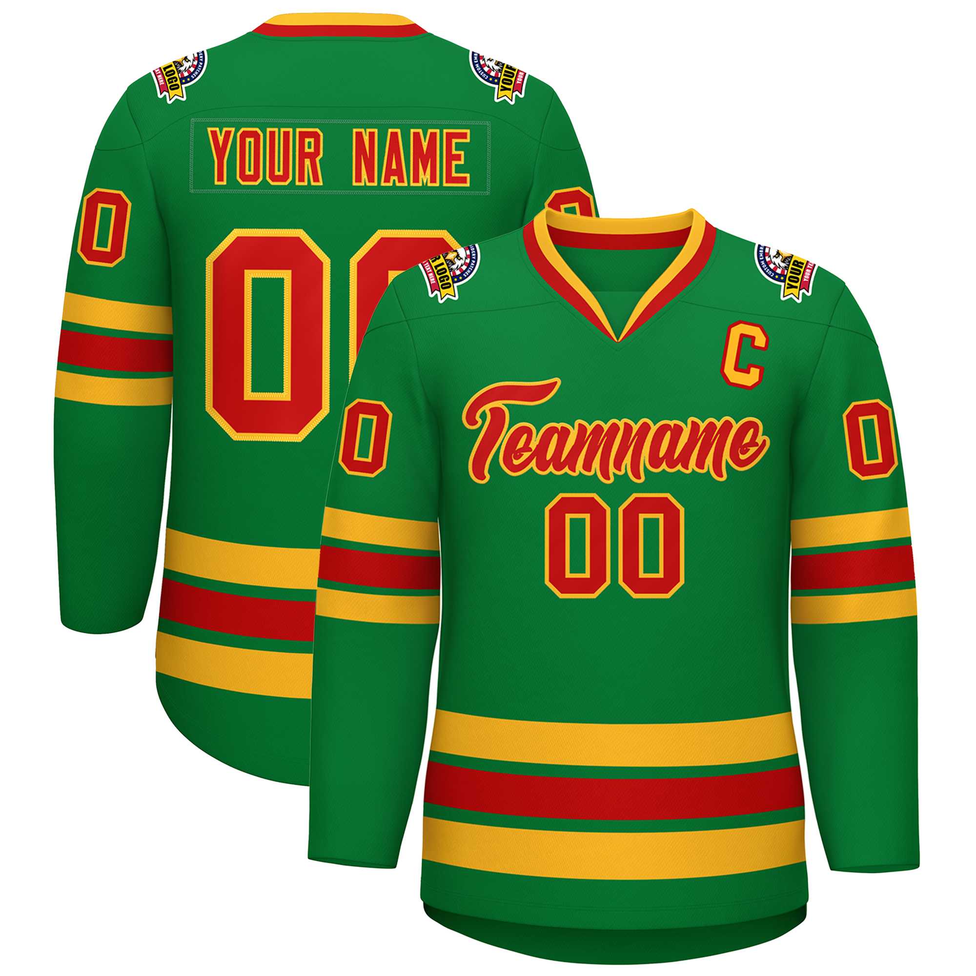Custom Kelly Green Red-Gold Classic Style Hockey Jersey | KXKSHOP