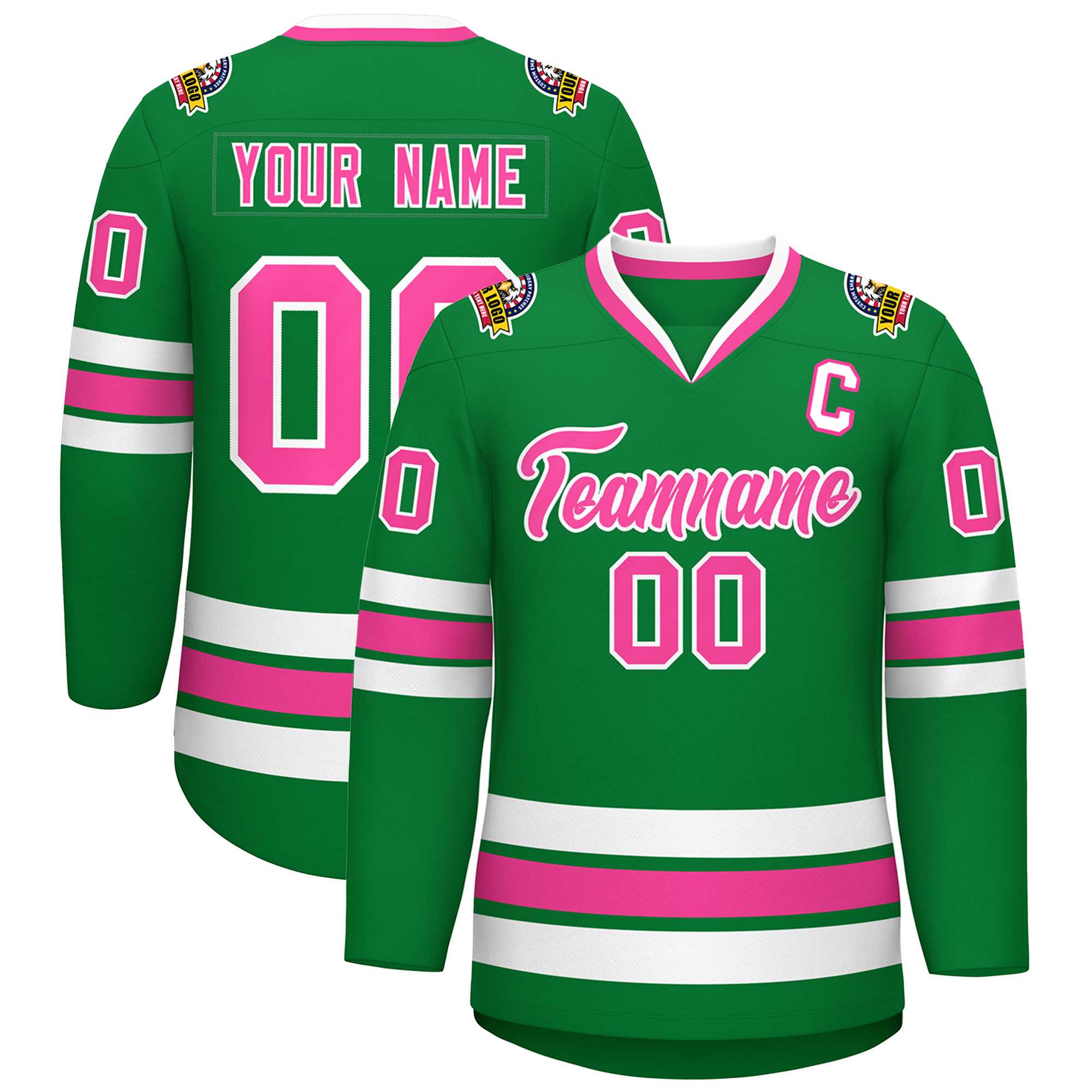 Custom Kelly Green Pink-White Classic Style Hockey Jersey | KXKSHOP