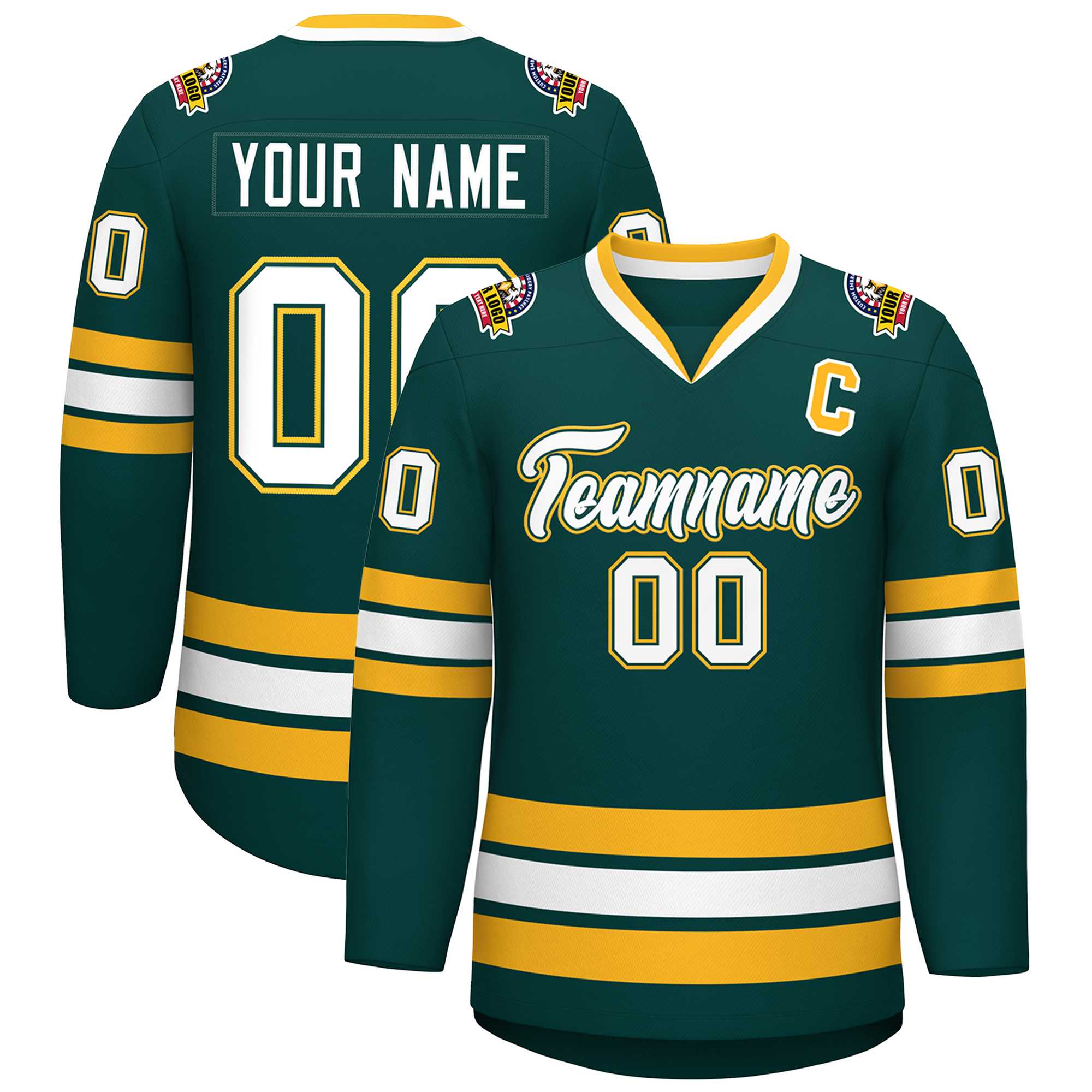 Custom Midnight Green White Olive-Gold Classic Style Hockey Jersey | KXKSHOP