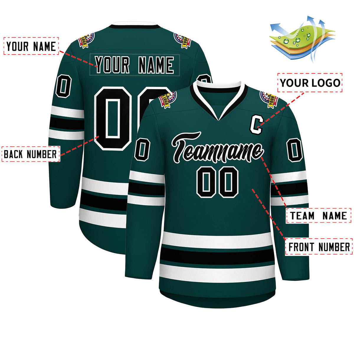 Custom Midnight Green Black-White Classic Style Hockey Jersey | KXKSHOP