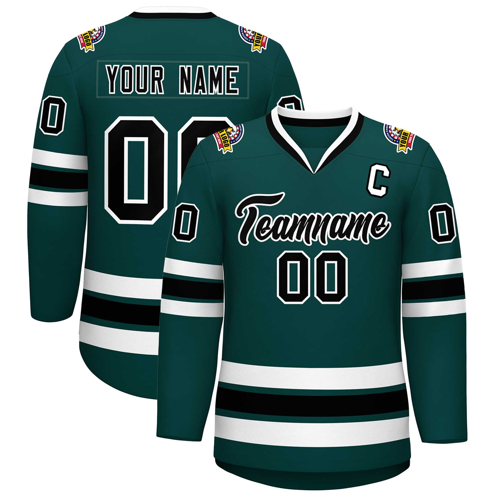 Custom Midnight Green Black-White Classic Style Hockey Jersey | KXKSHOP