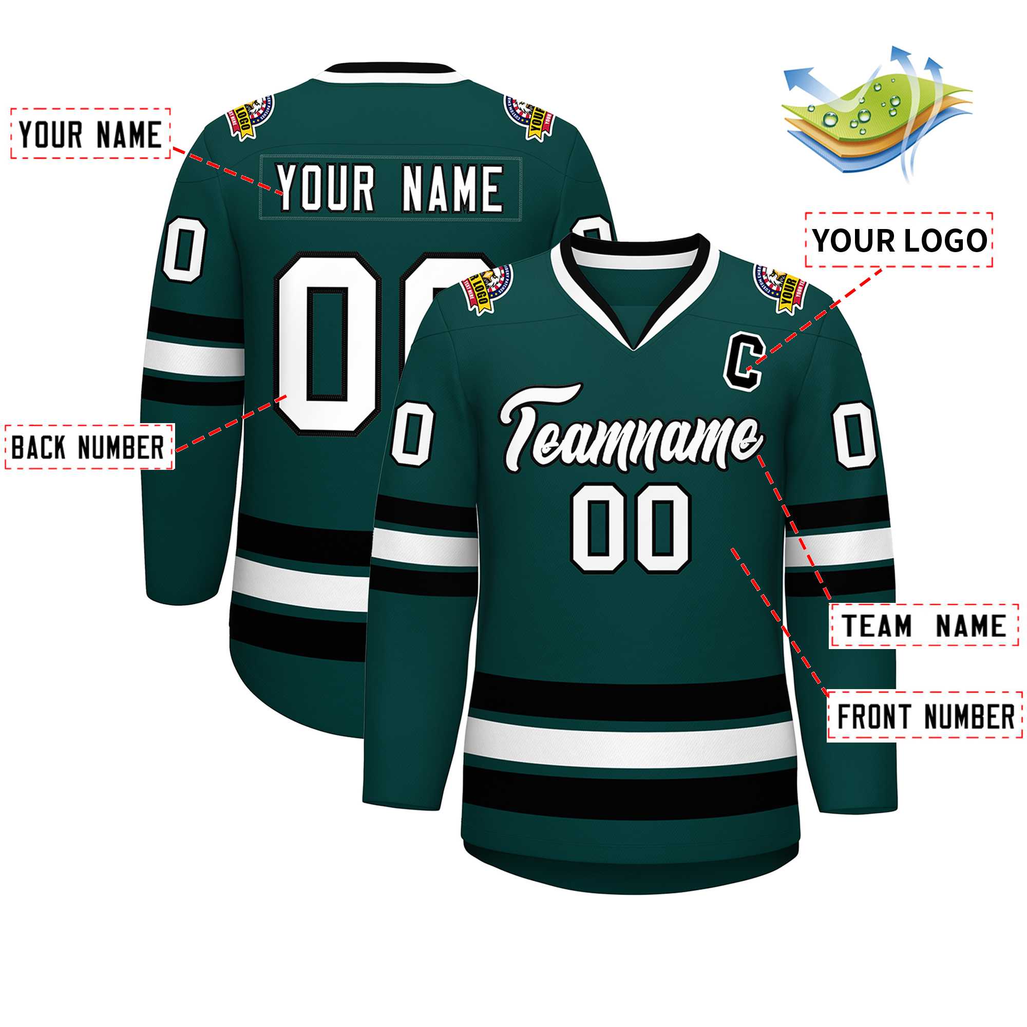 Custom Midnight Green White-Black Classic Style Hockey Jersey | KXKSHOP