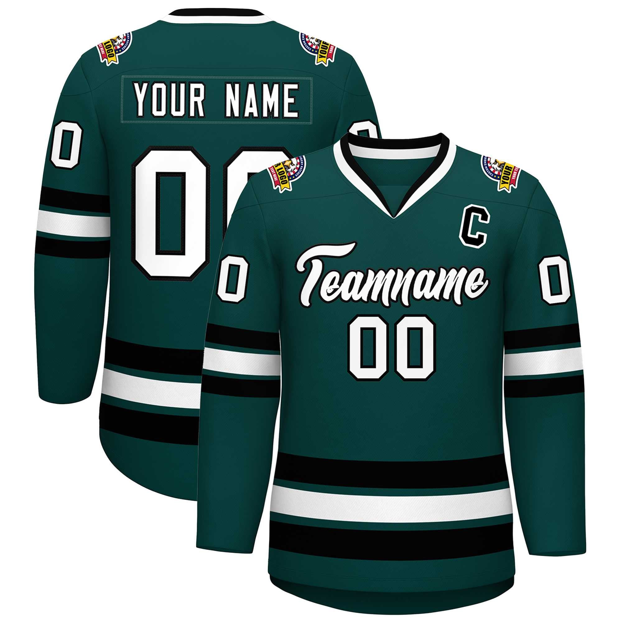 Custom Midnight Green White-Black Classic Style Hockey Jersey | KXKSHOP