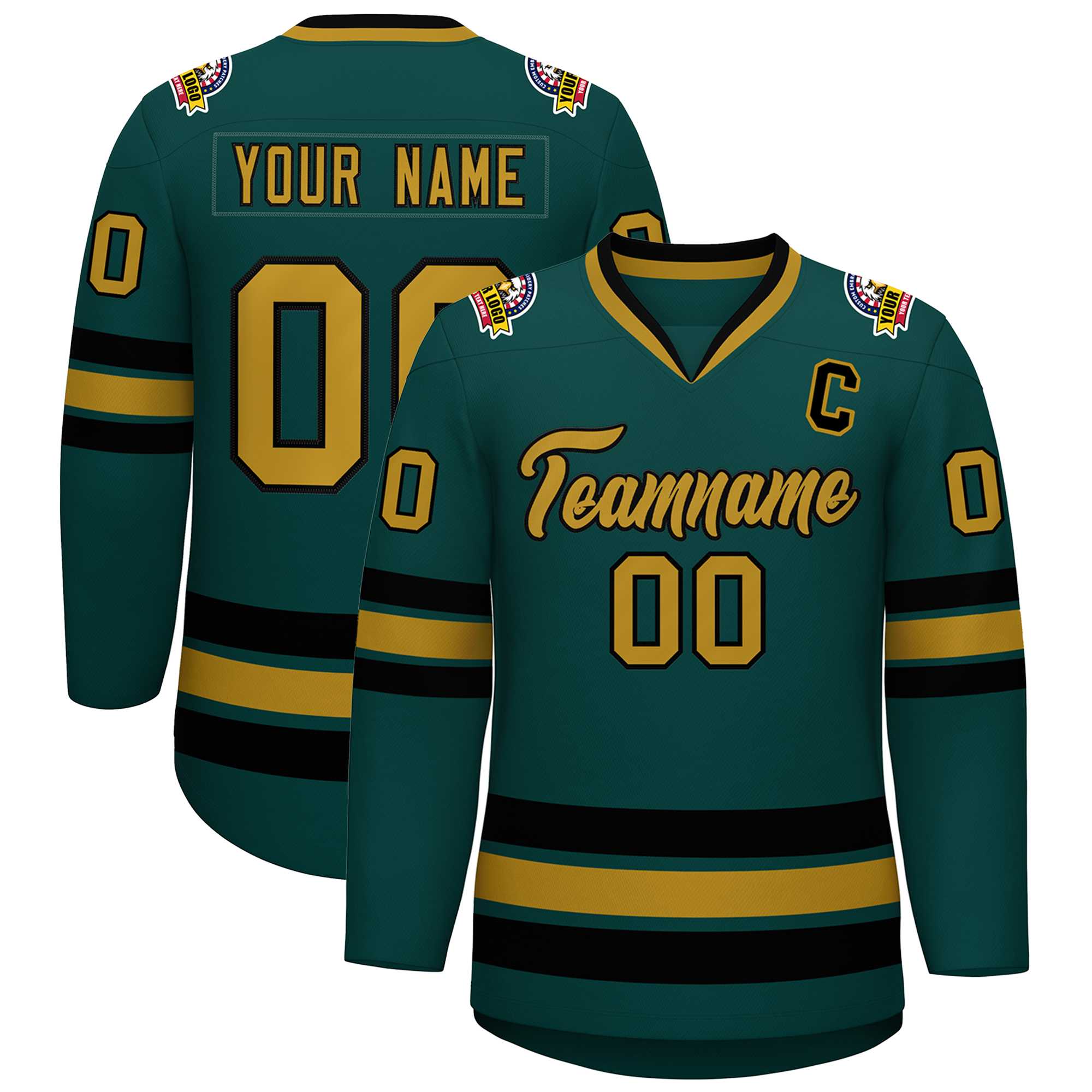 Custom Midnight Green Old Gold-Black Classic Style Hockey Jersey | KXKSHOP