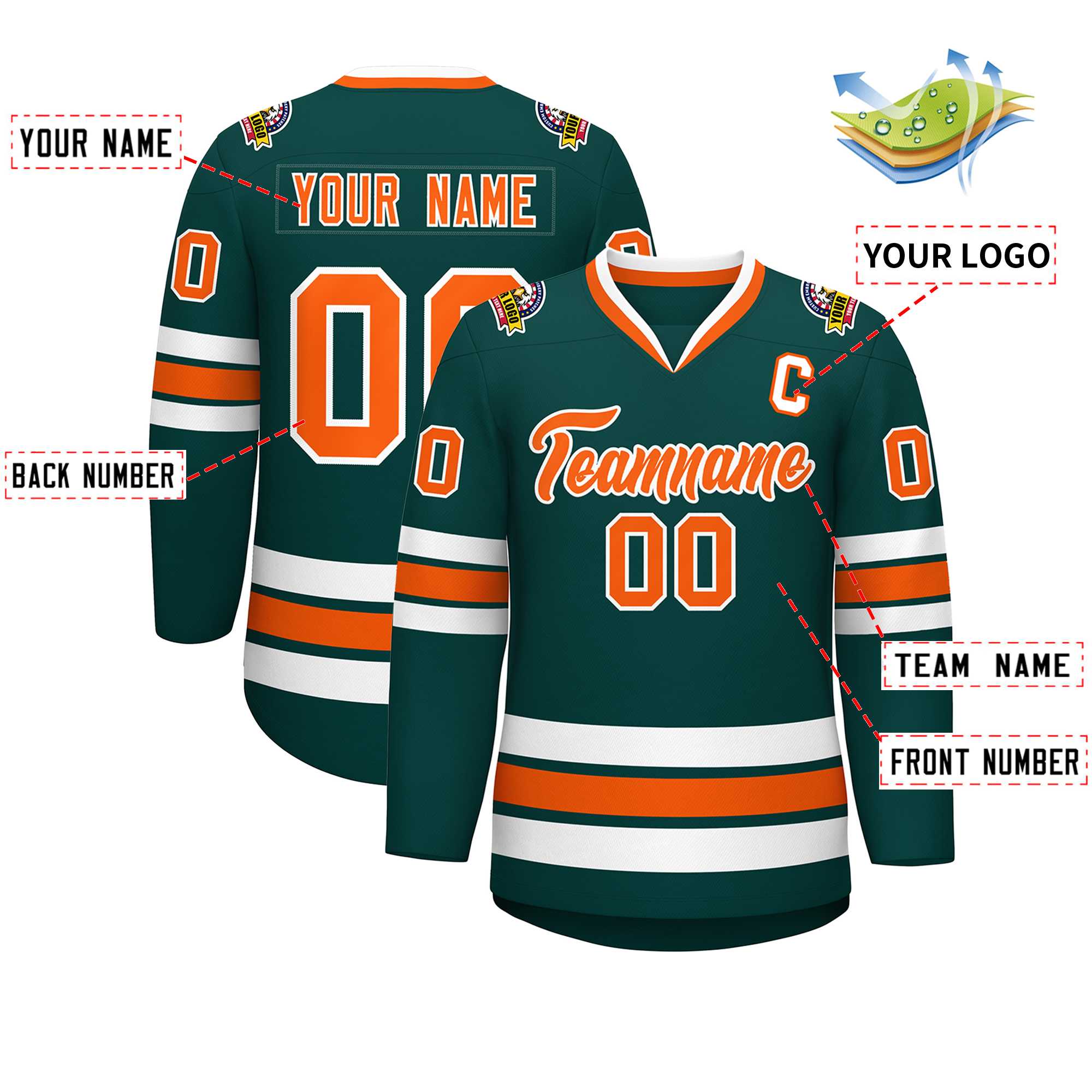 Custom Midnight Green Orange-White Classic Style Hockey Jersey | KXKSHOP