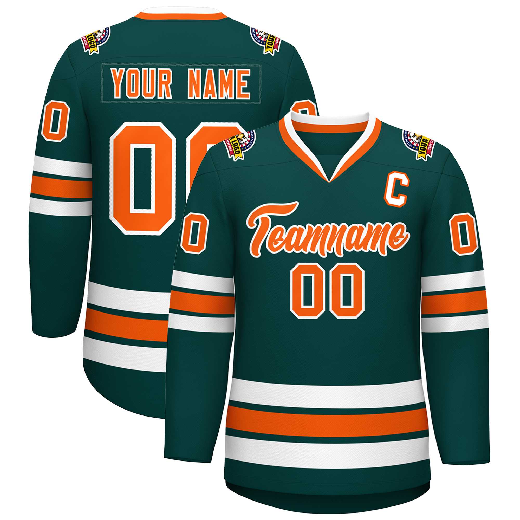 Custom Midnight Green Orange-White Classic Style Hockey Jersey | KXKSHOP