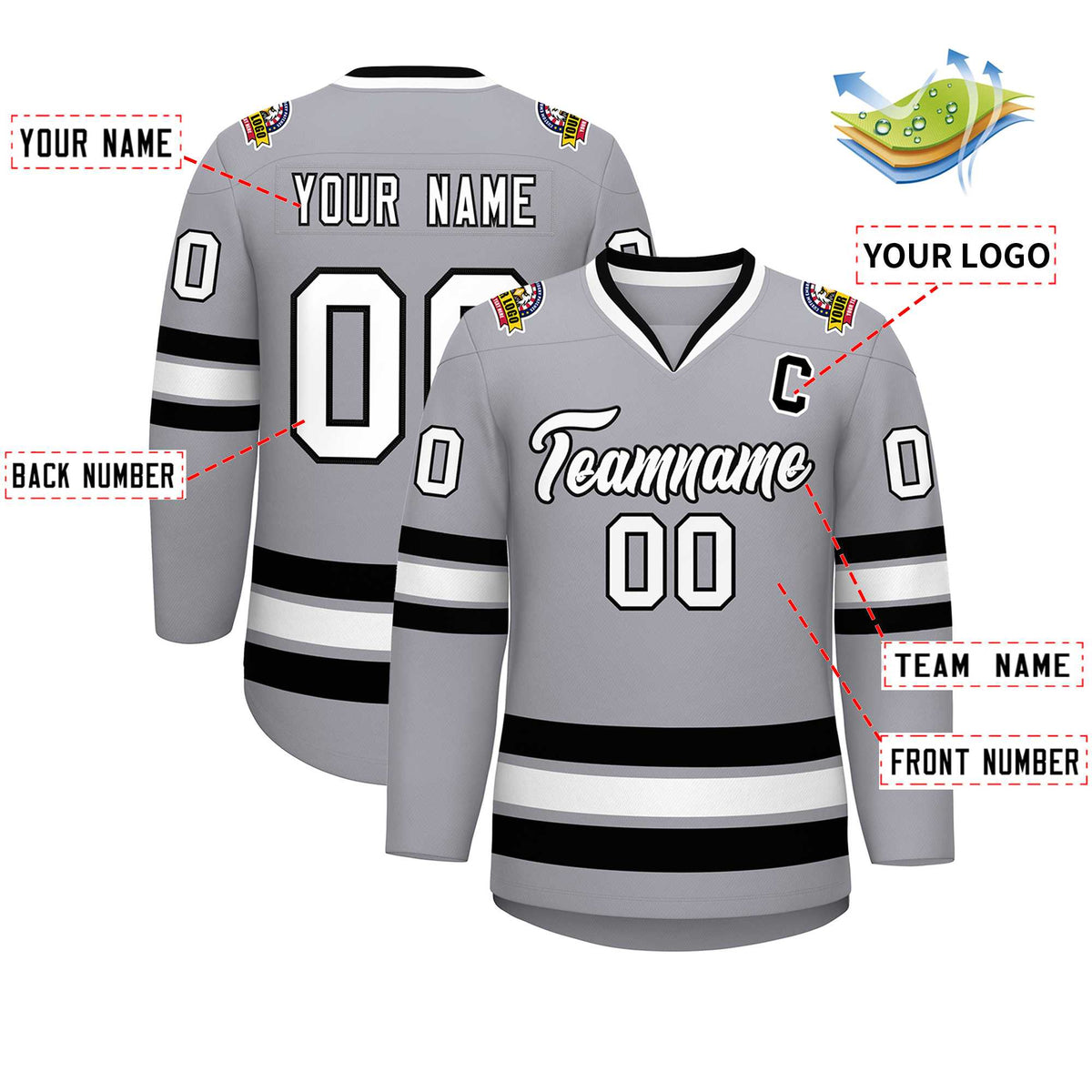 Custom Gray White-Black Classic Style Hockey Jersey | KXKSHOP