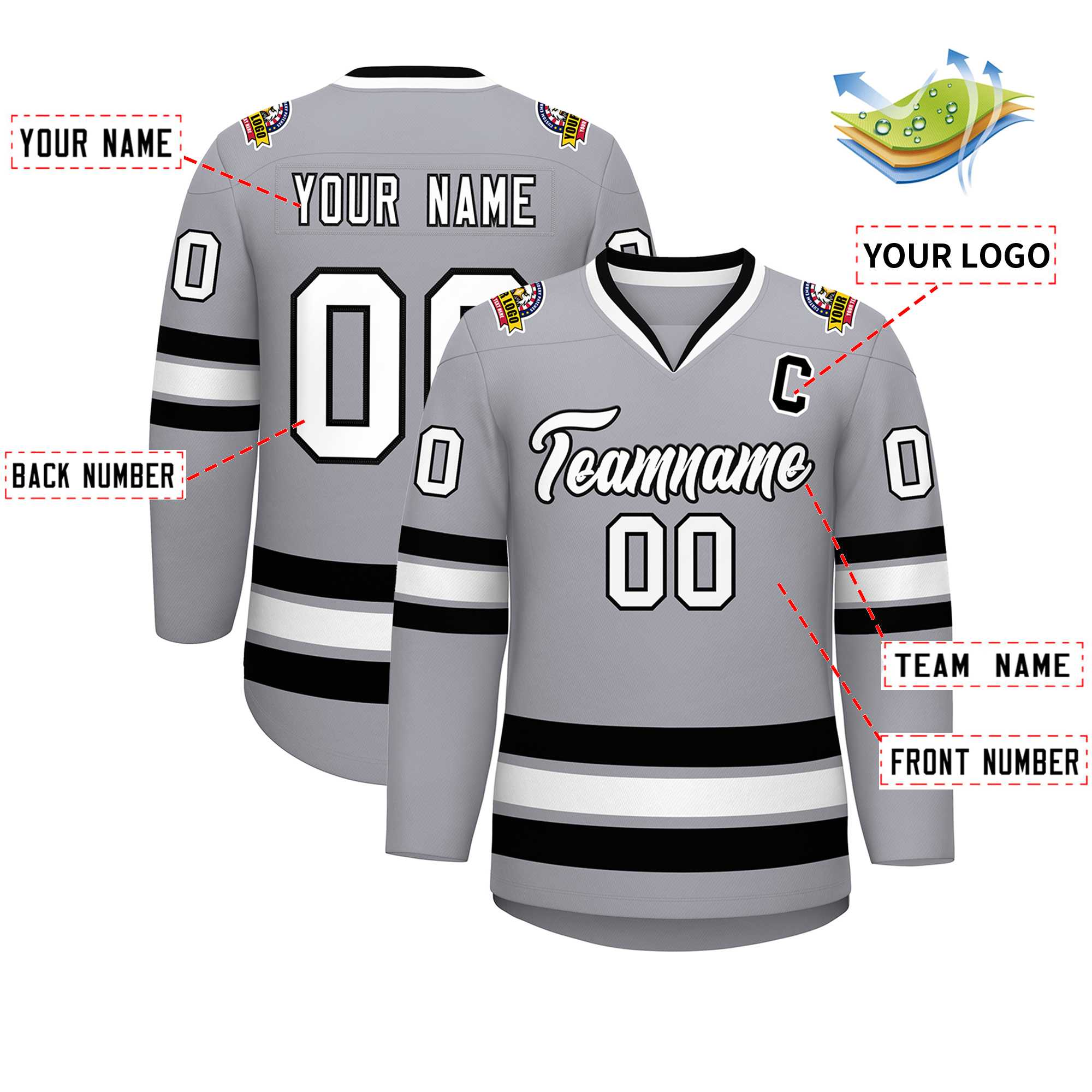 Custom Gray White-Black Classic Style Hockey Jersey | KXKSHOP