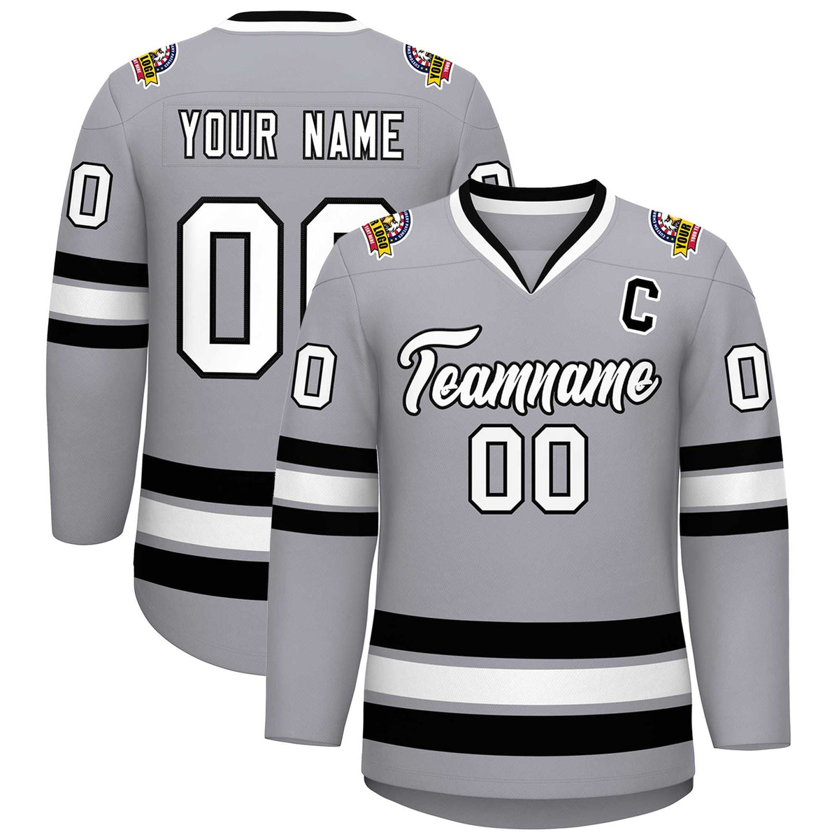 Custom Gray White-Black Classic Style Hockey Jersey | KXKSHOP