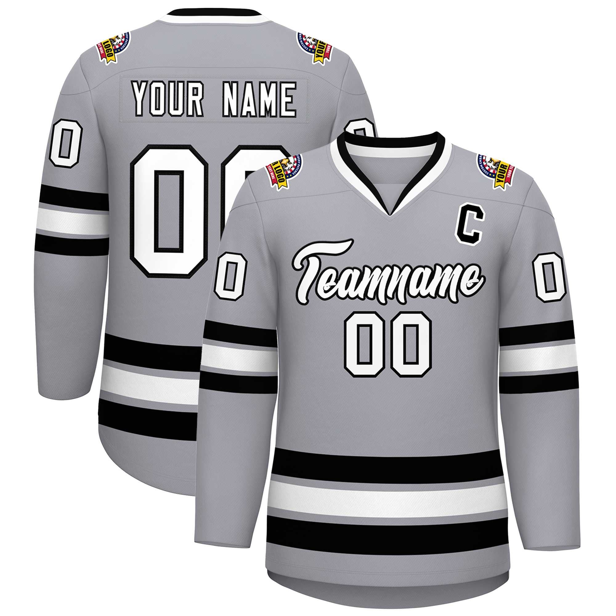 Custom Gray White-Black Classic Style Hockey Jersey | KXKSHOP