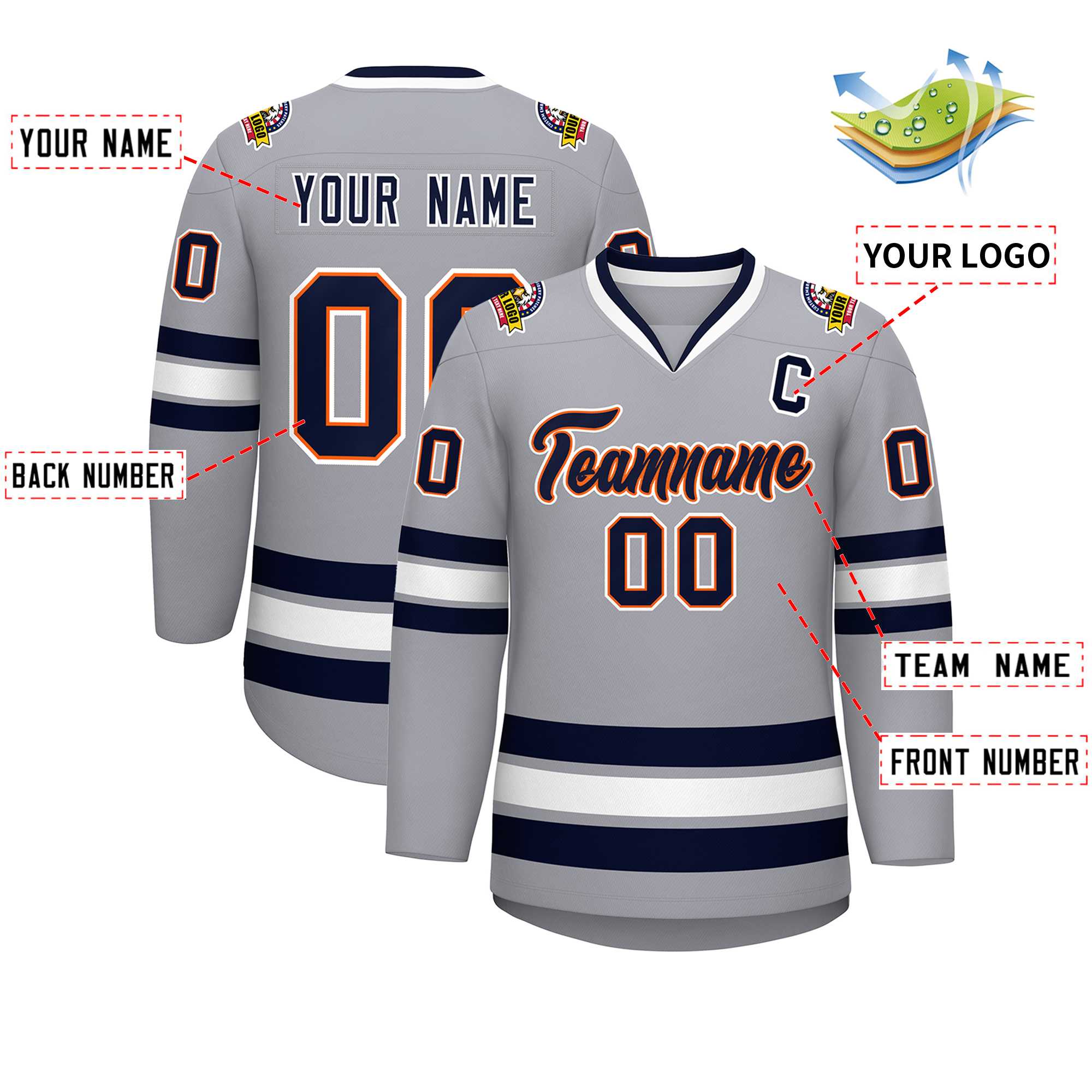 Custom Gray Navy Orange-White Classic Style Hockey Jersey | KXKSHOP