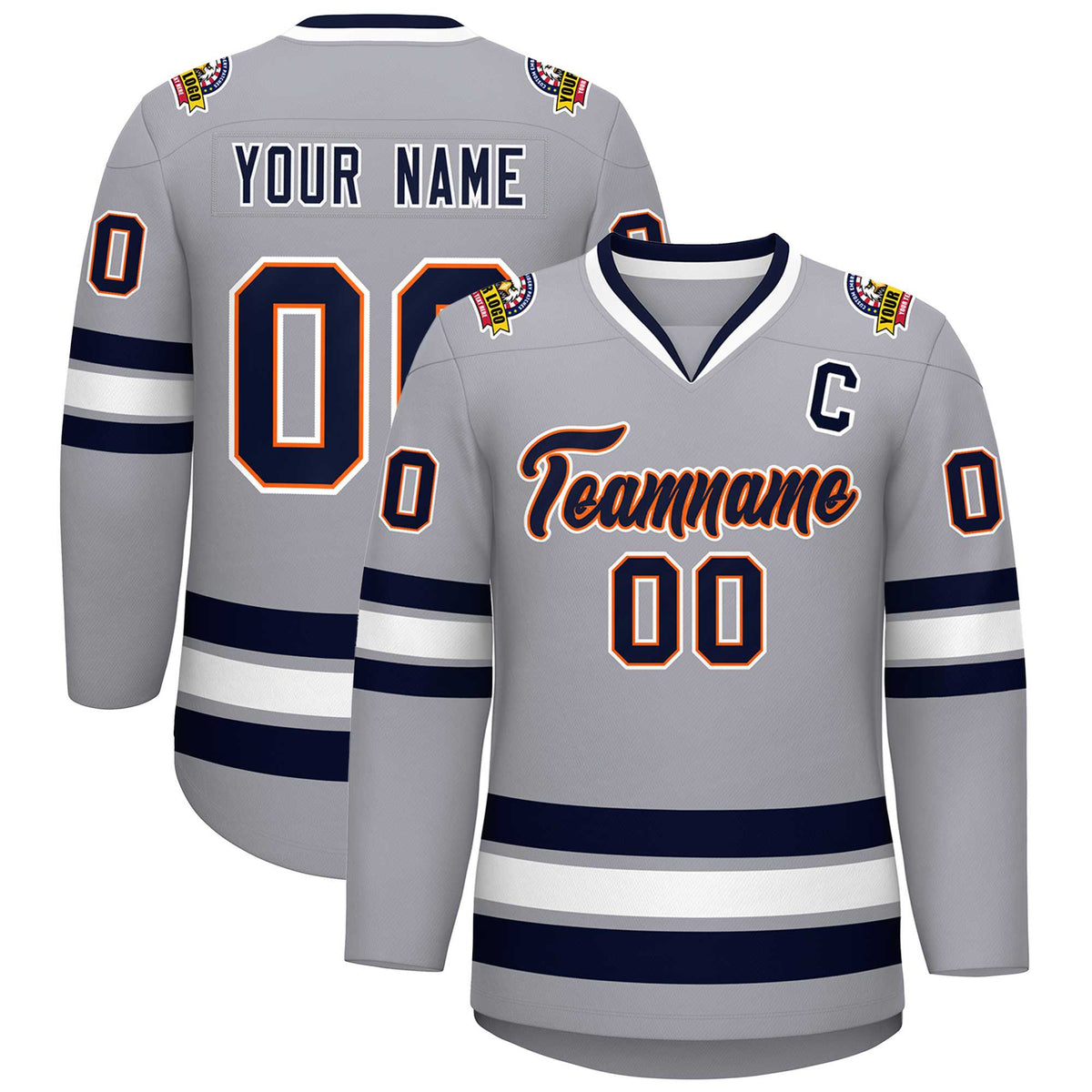 Custom Gray Navy Orange-White Classic Style Hockey Jersey | KXKSHOP