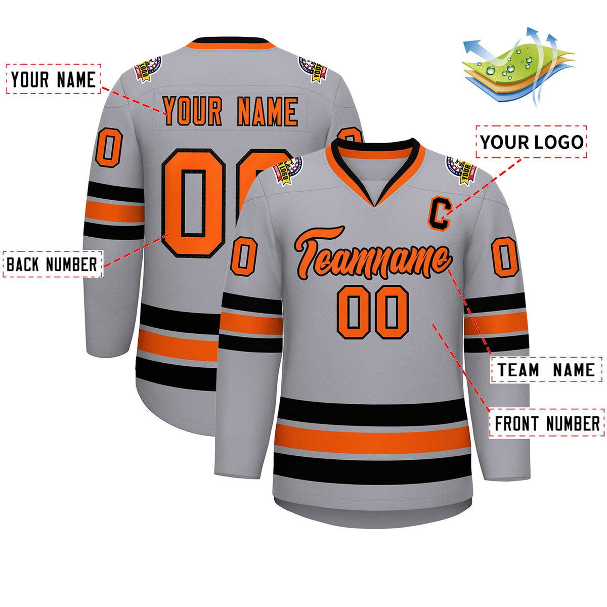 Custom Gray Orange-Black Classic Style Hockey Jersey | KXKSHOP