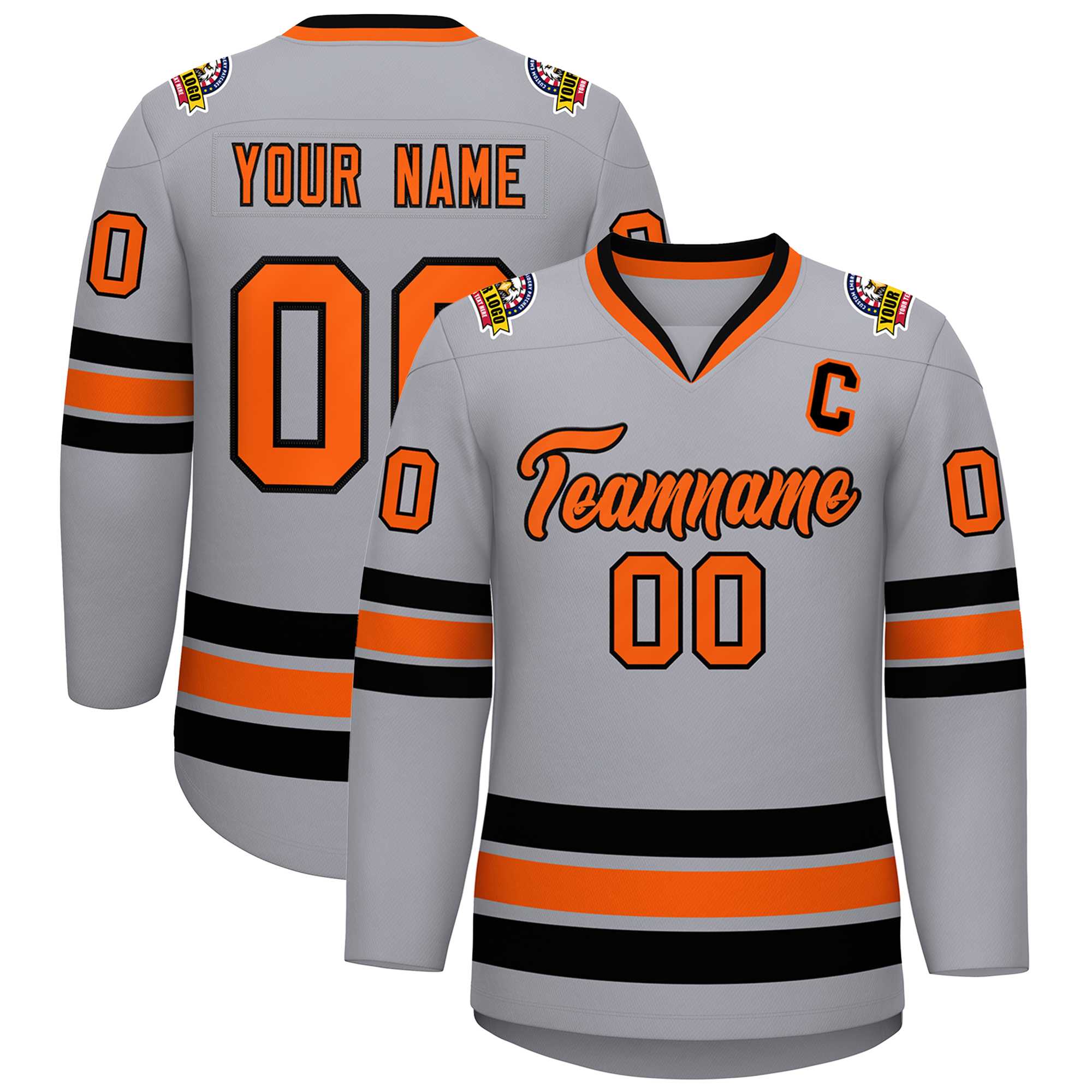 Custom Gray Orange-Black Classic Style Hockey Jersey | KXKSHOP