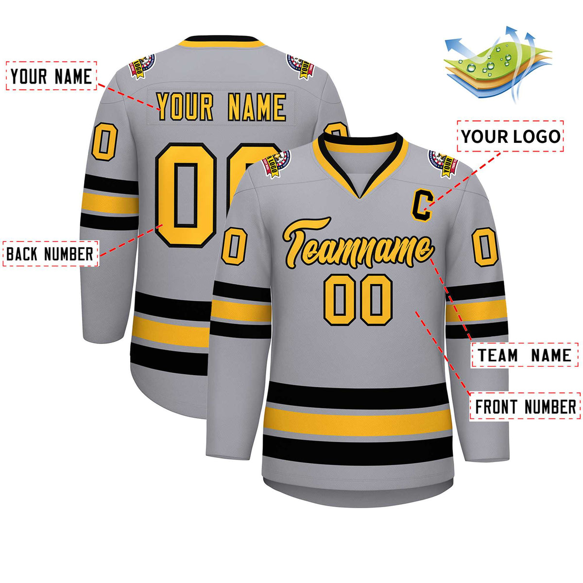 Custom Gray Gold-Black Classic Style Hockey Jersey | KXKSHOP