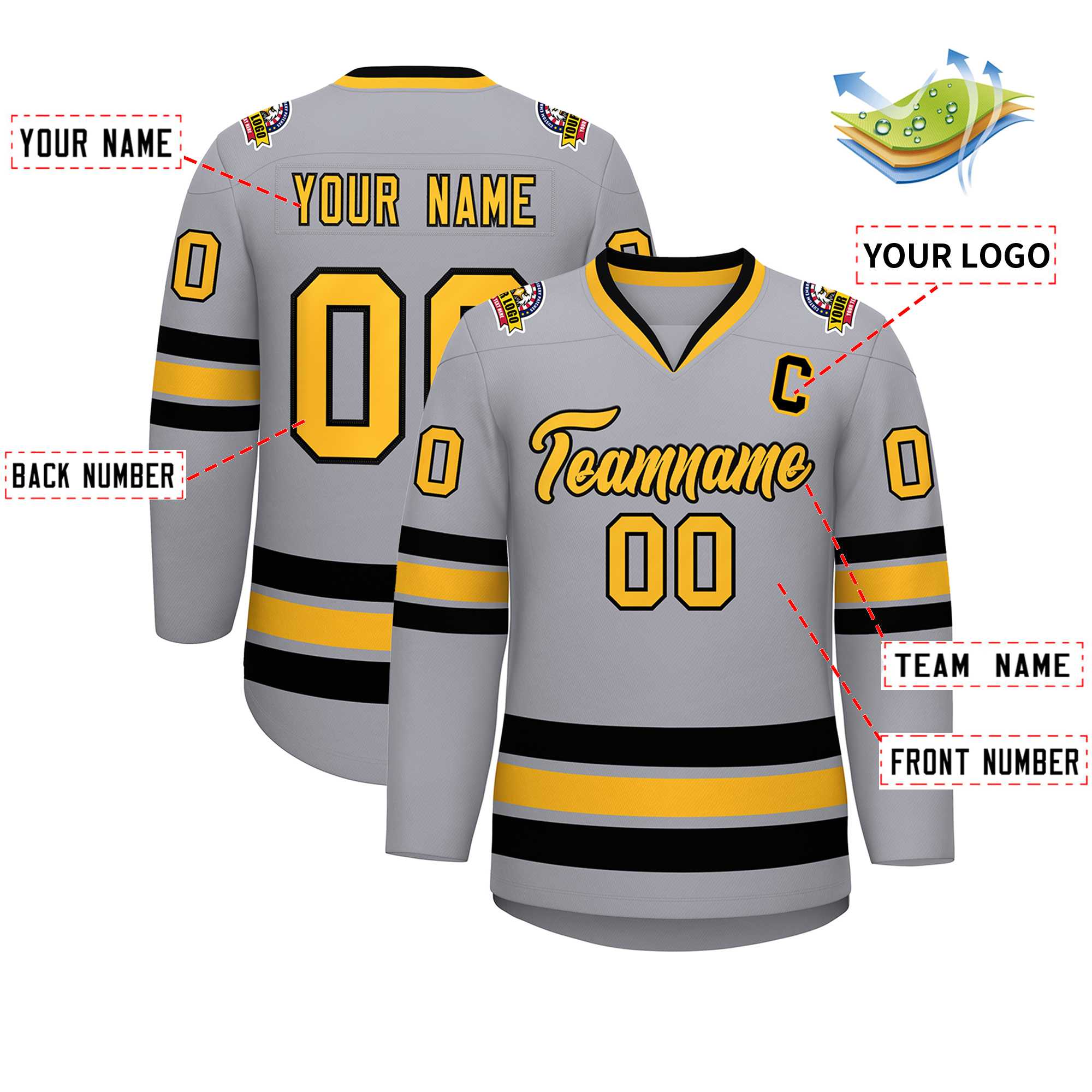 Custom Gray Gold-Black Classic Style Hockey Jersey | KXKSHOP