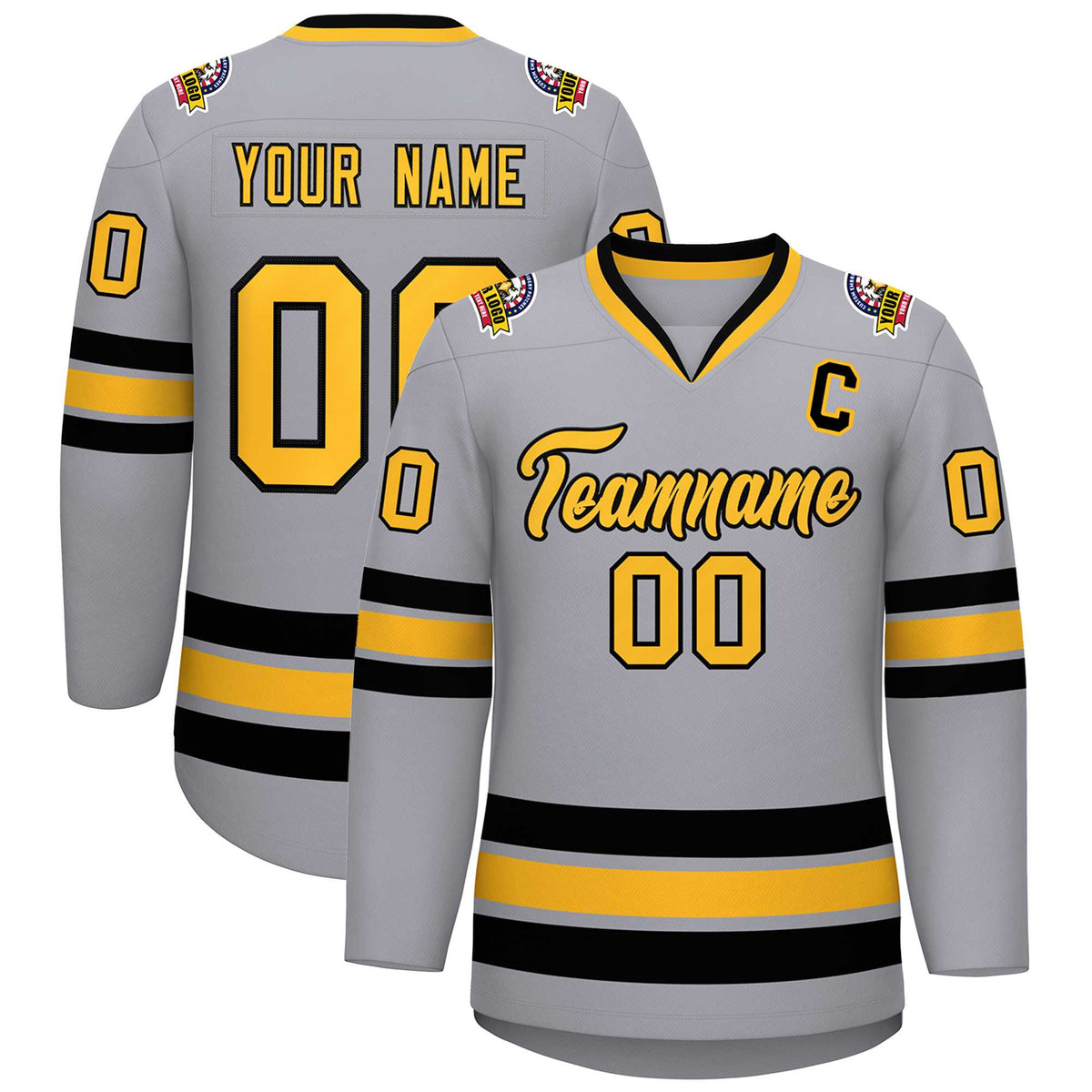 Custom Gray Gold-Black Classic Style Hockey Jersey | KXKSHOP