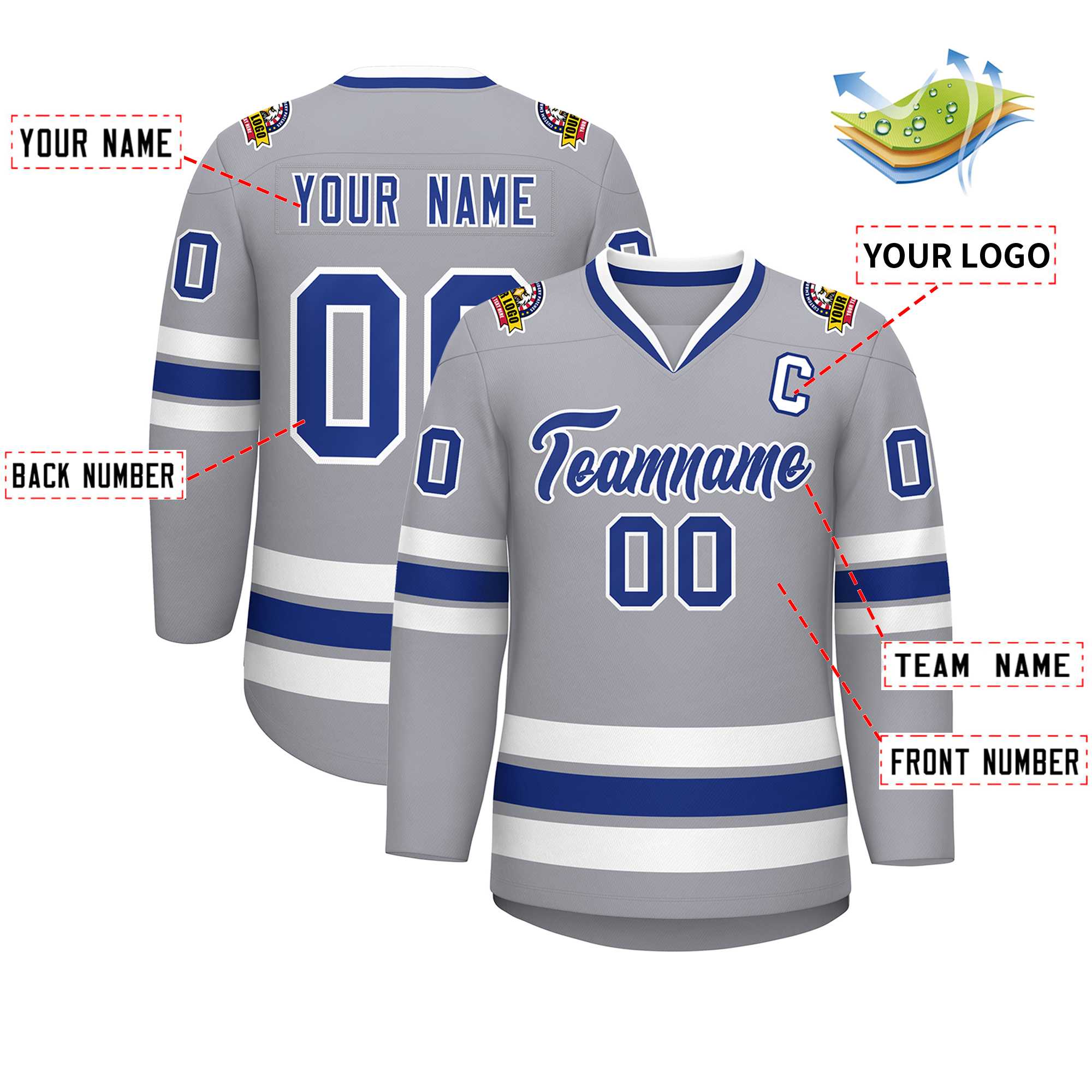 Custom Gray Royal-White Classic Style Hockey Jersey | KXKSHOP