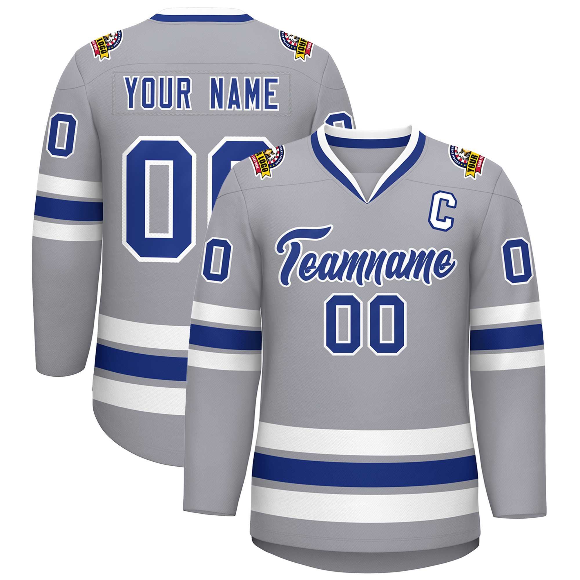 Custom Gray Royal-White Classic Style Hockey Jersey | KXKSHOP