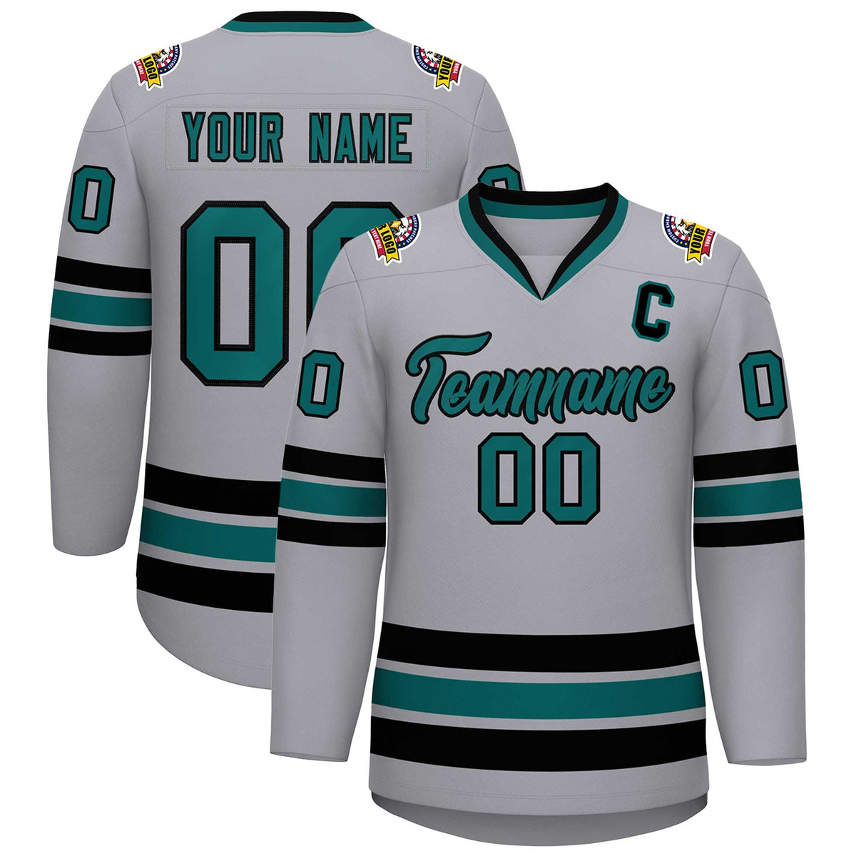 Custom Gray Aqua-Black Classic Style Hockey Jersey | KXKSHOP